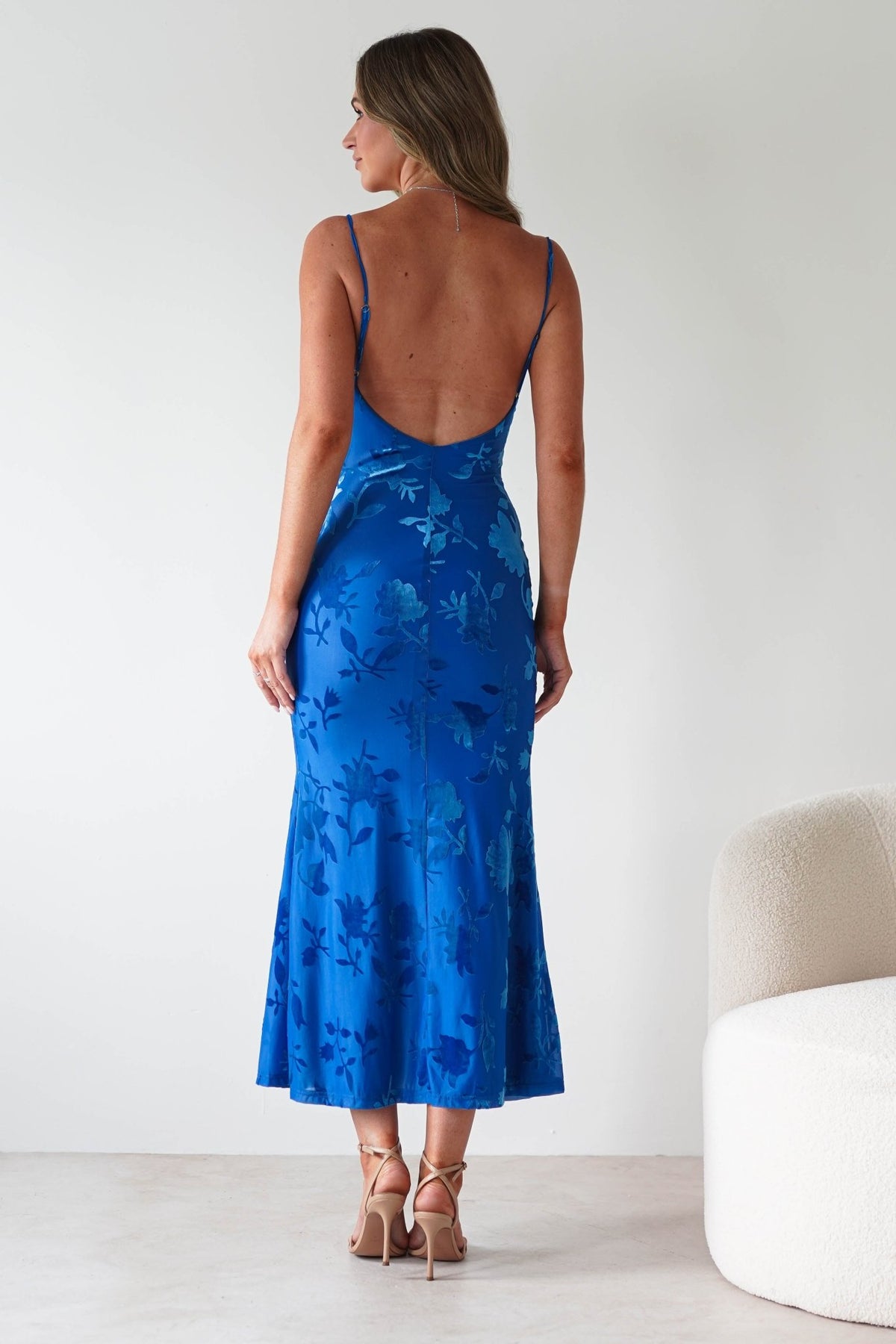 Dahlia Floral Jacquard Maxi Dress | Royal Blue-Oh Hello Clothing