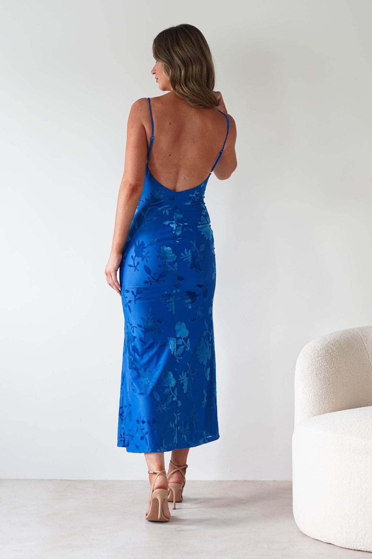Dahlia Floral Jacquard Maxi Dress | Royal Blue-Oh Hello Clothing