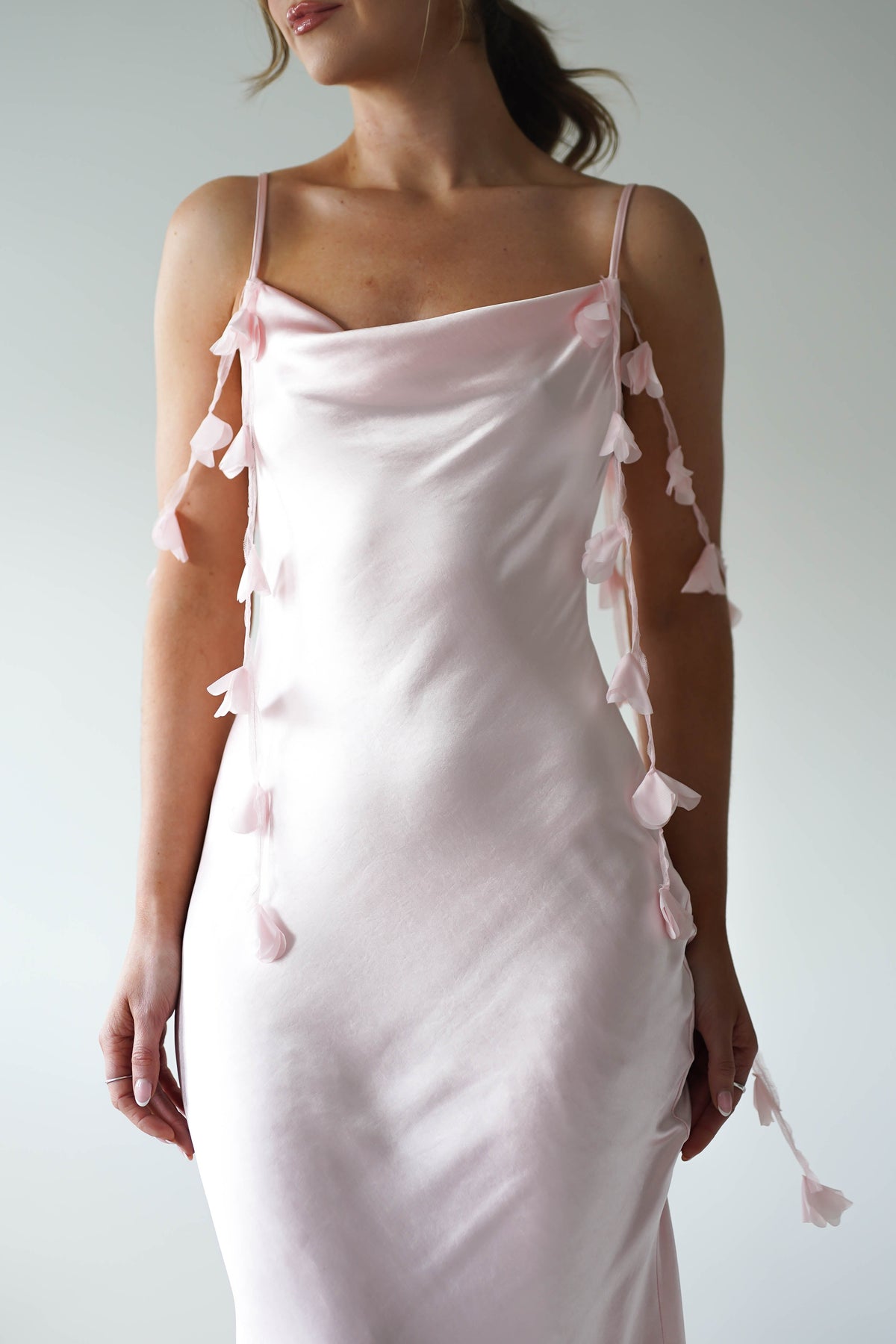 Daisy Cowl Neckline Satin Maxi Dress | Light Pink-Oh Hello Clothing