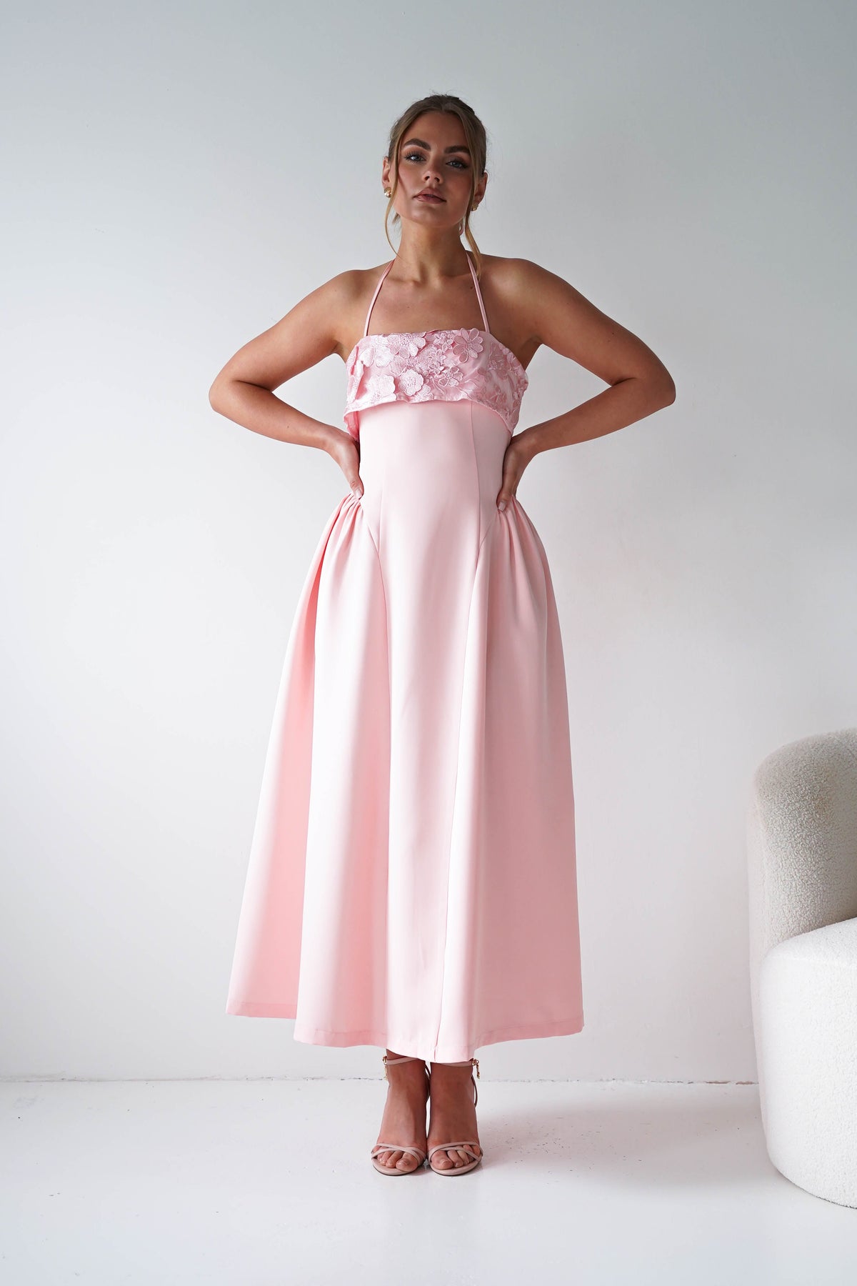 Daphne Embroidered Floral Midaxi Dress | Pink-Oh Hello Clothing