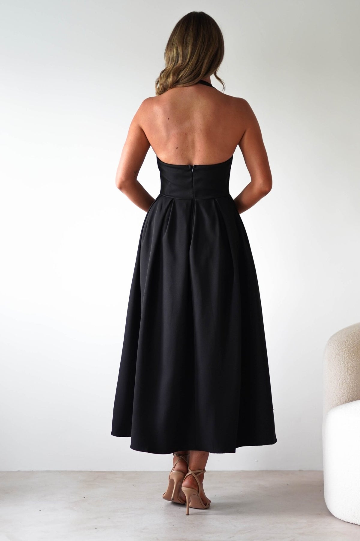 Daria Halter Neck Midi Dress | Black-Oh Hello Clothing