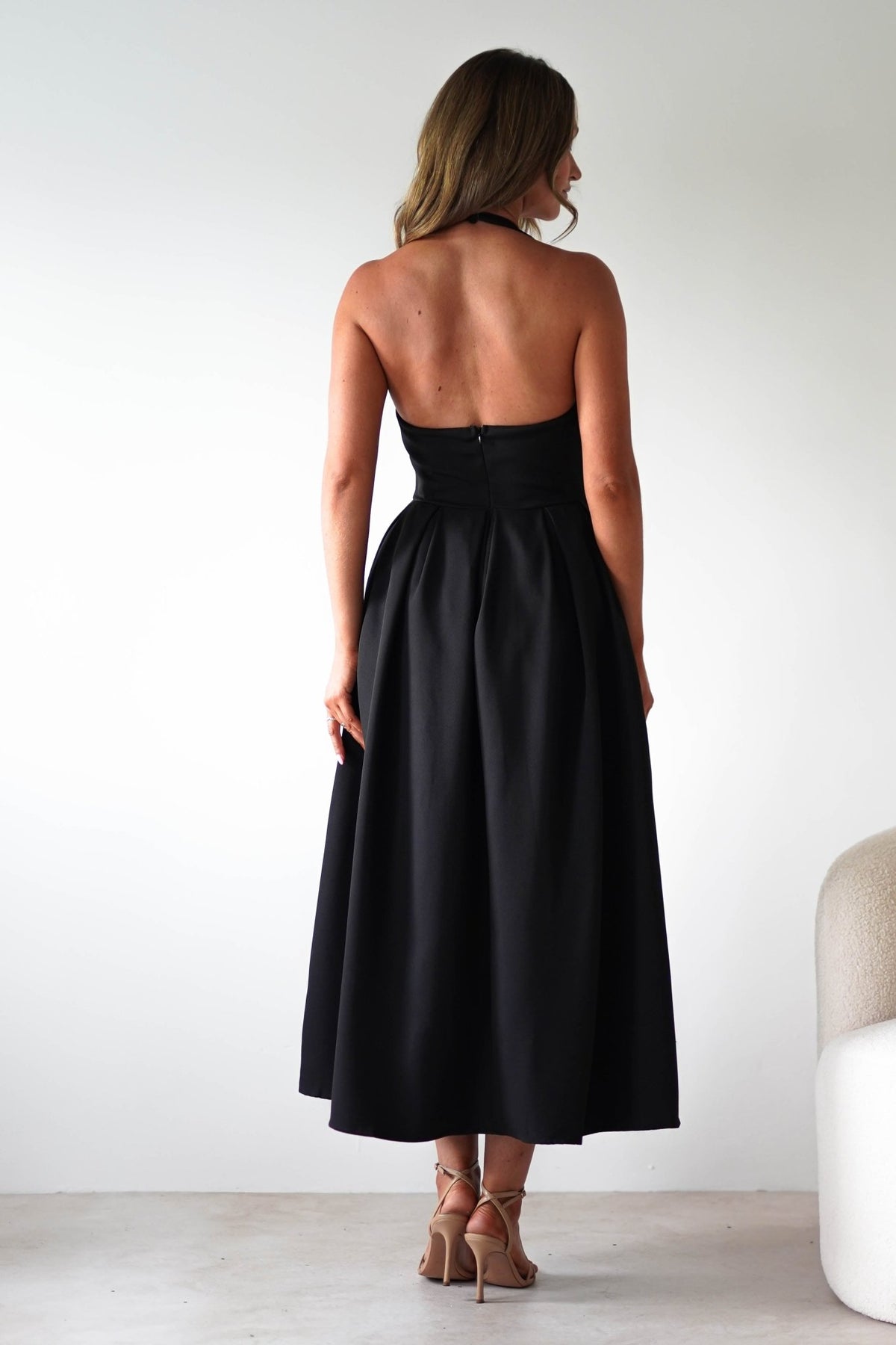 Daria Halter Neck Midi Dress | Black-Oh Hello Clothing
