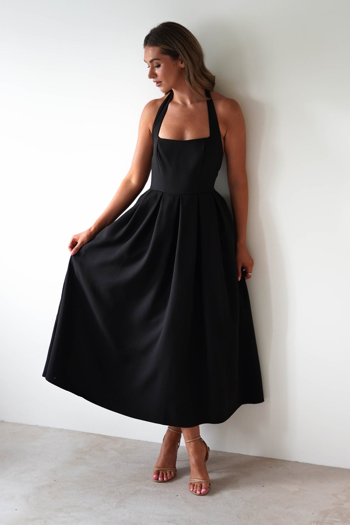 Daria Halter Neck Midi Dress | Black-Oh Hello Clothing