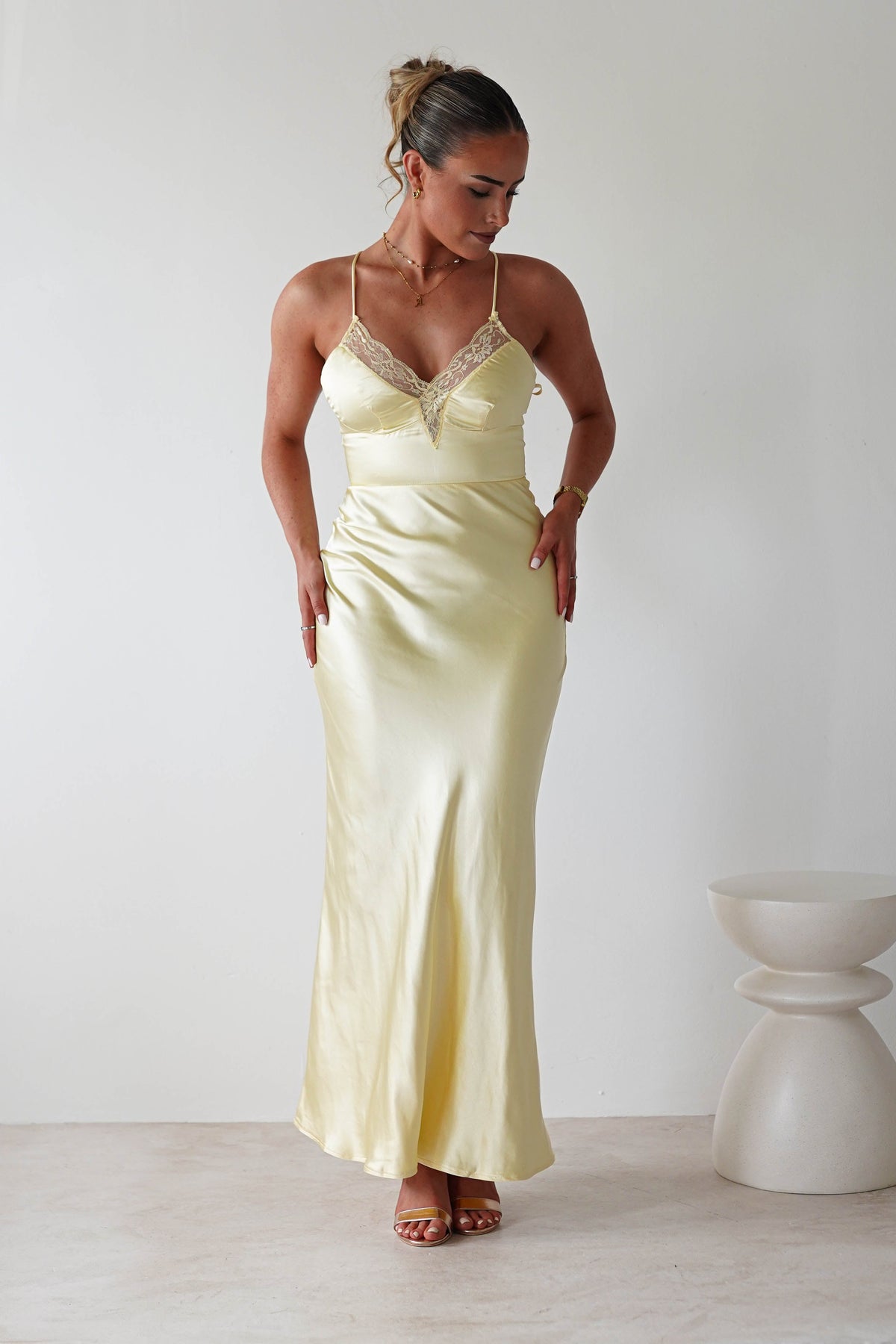 Dawn Soft Satin Maxi Dress | Yellow-Oh Hello Clothing