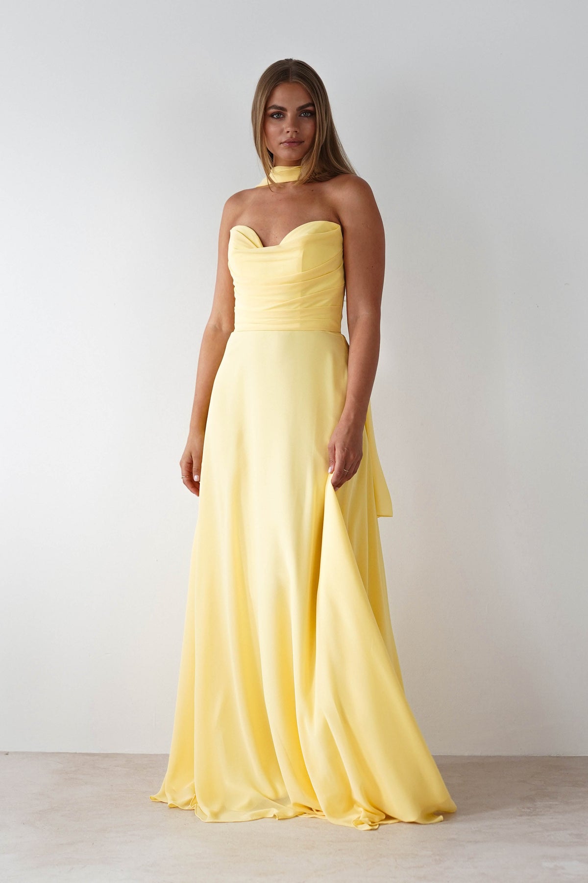 Delphine Chiffon Strapless Maxi Dress | Yellow-Oh Hello Clothing