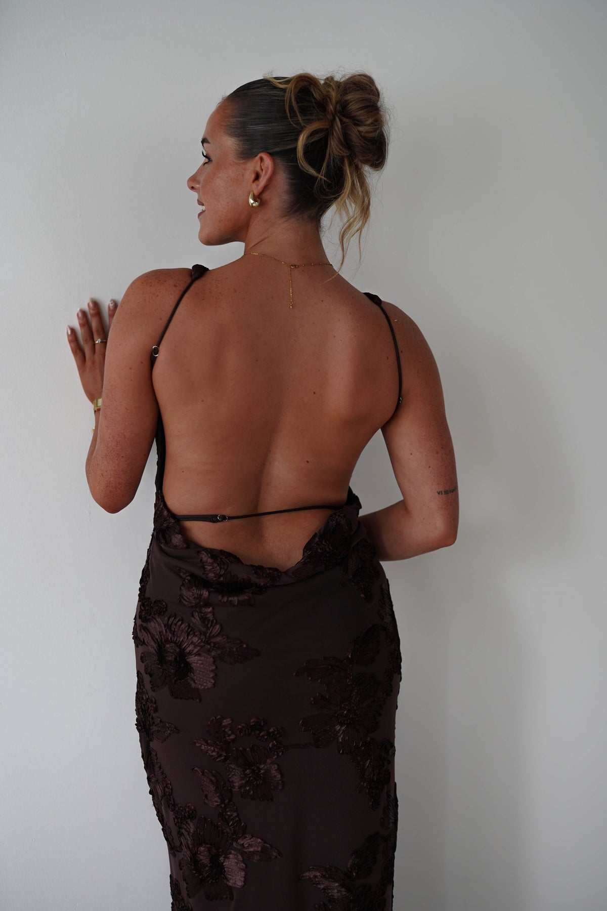 Demi Floral Textured Maxi Dress | Brown-Oh Hello Clothing