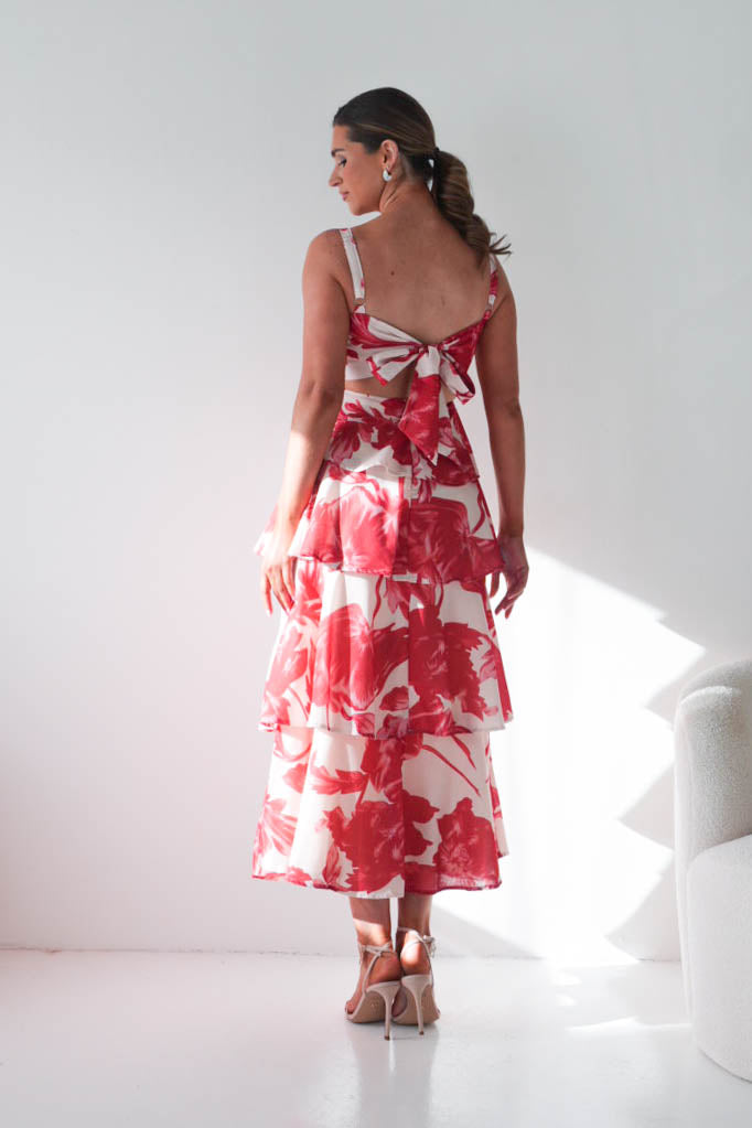 Denisa Floral Print Ruffle Maxi Dress | Red-Oh Hello Clothing