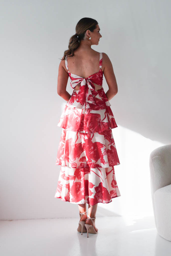 Denisa Floral Print Ruffle Maxi Dress | Red-Oh Hello Clothing