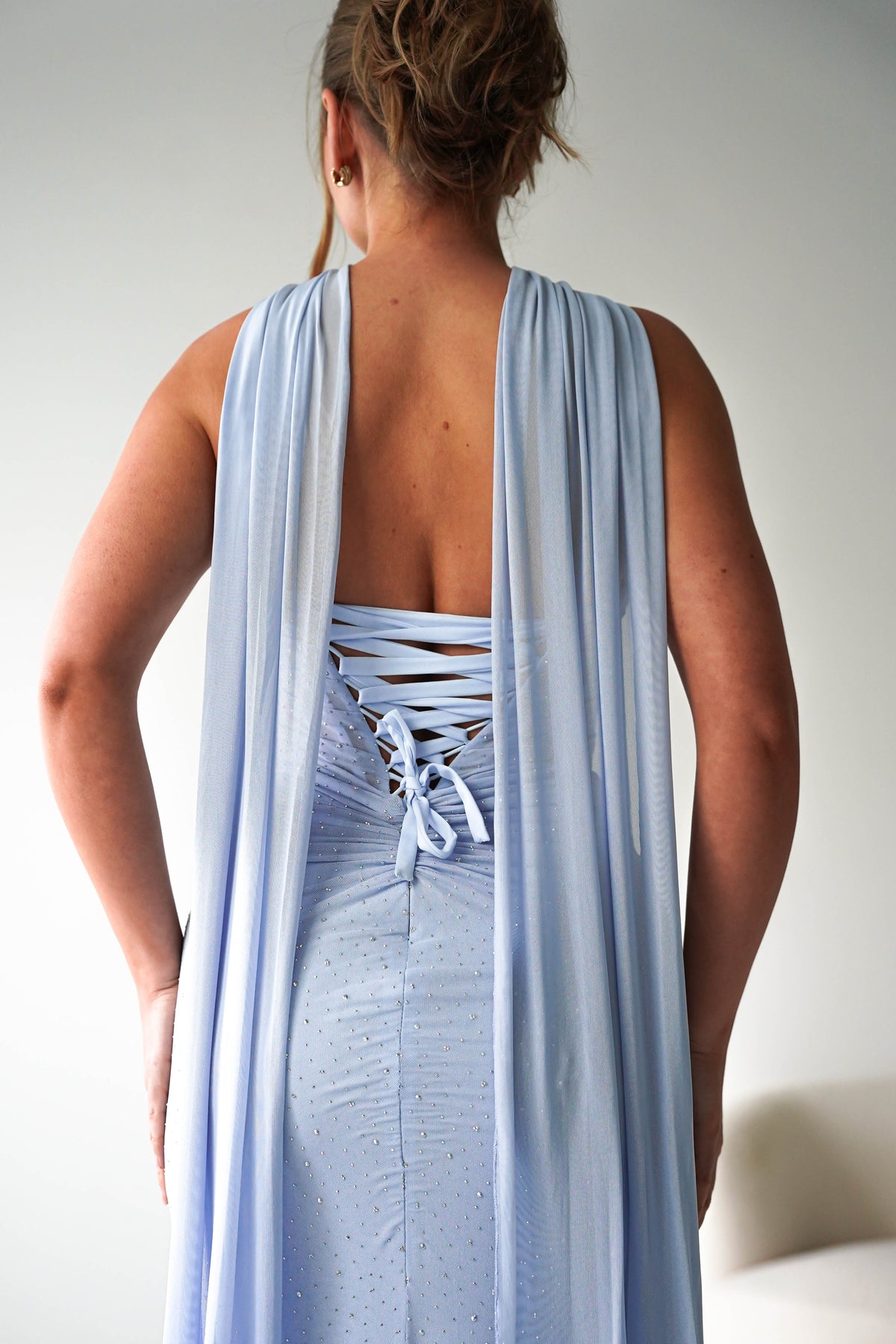 Diana Draped Strapless Rhinestone Gown | Blue-Oh Hello Clothing