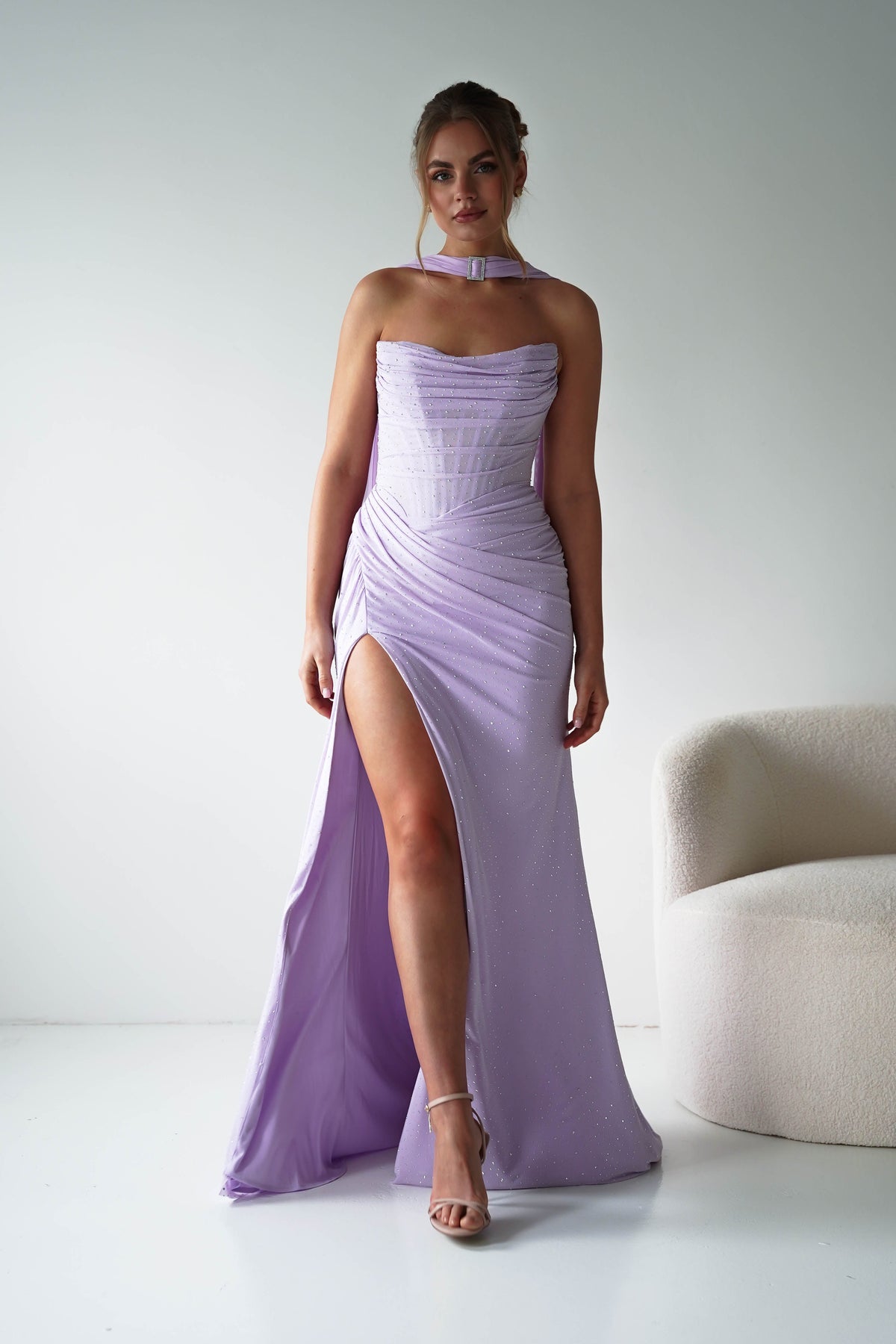 Diana Draped Strapless Rhinestone Gown | Lavender-Oh Hello Clothing