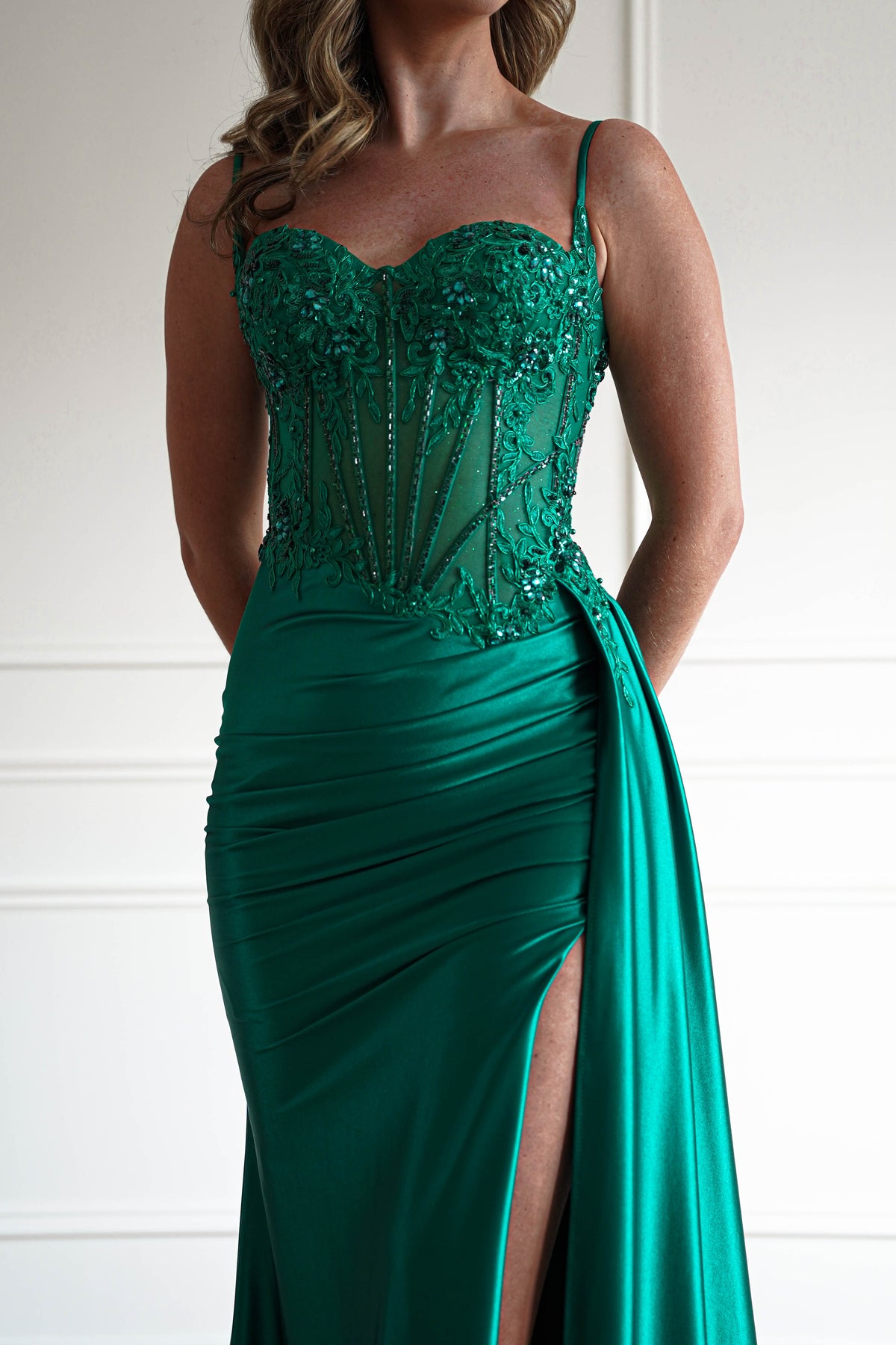 Diva Embellished Corset Gown | Emerald Green-Oh Hello Clothing