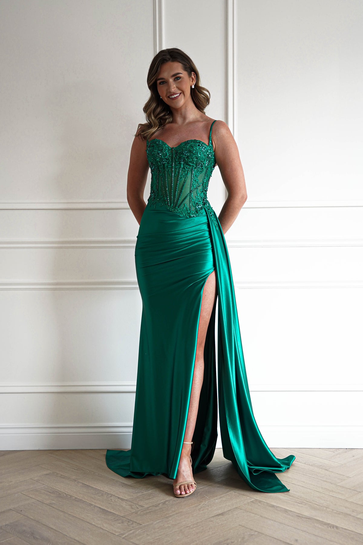 Diva Embellished Corset Gown | Emerald Green-Oh Hello Clothing