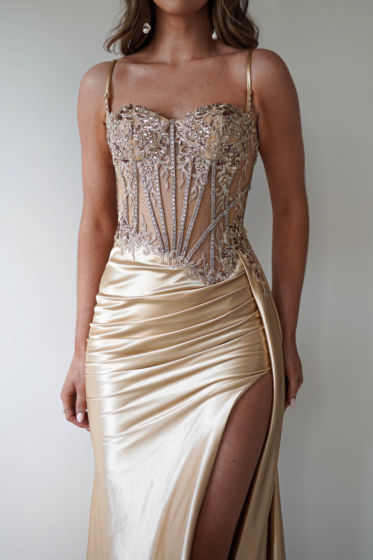 Diva Embellished Corset Gown | Gold-Oh Hello Clothing