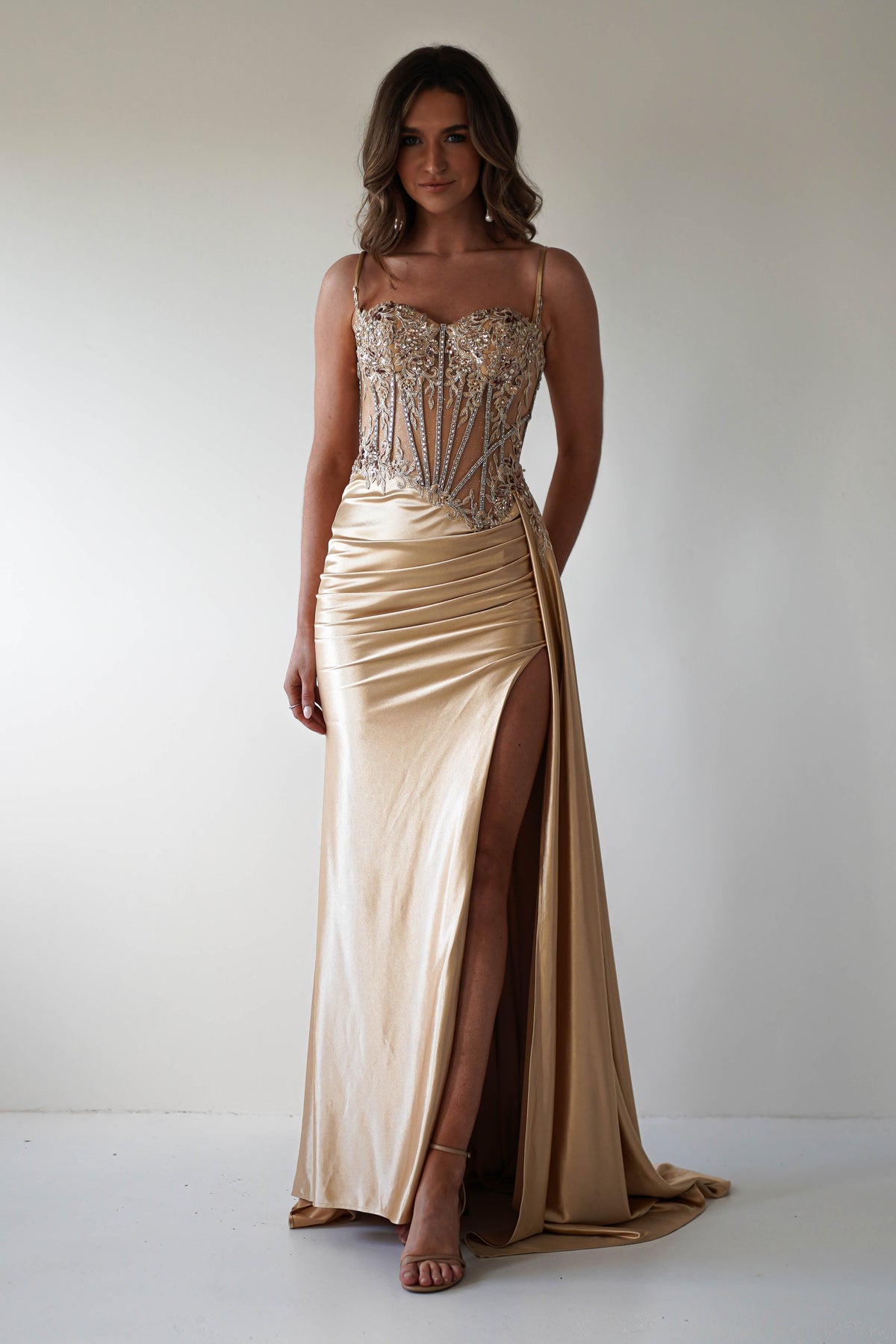 Diva Embellished Corset Gown | Gold-Oh Hello Clothing