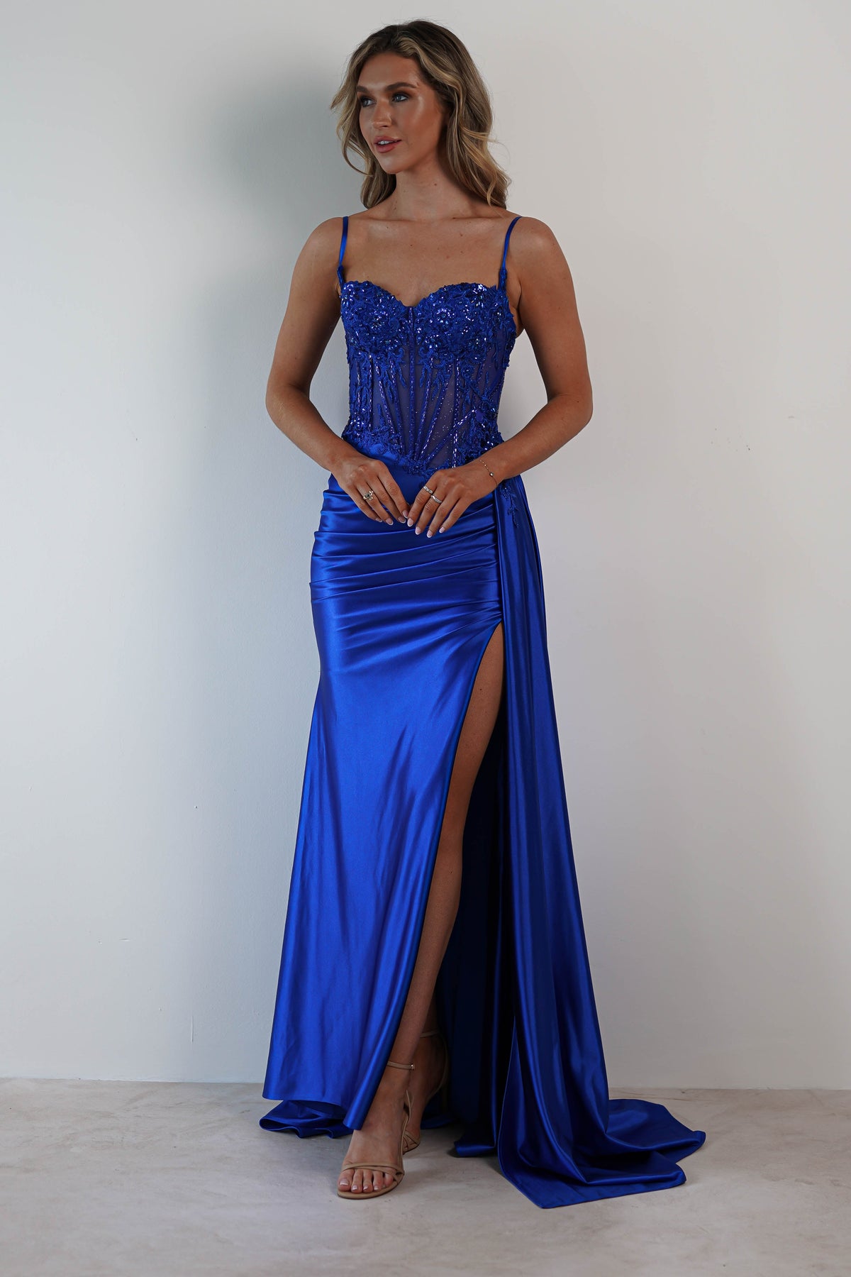 Diva Embellished Corset Gown | Royal Blue-Oh Hello Clothing