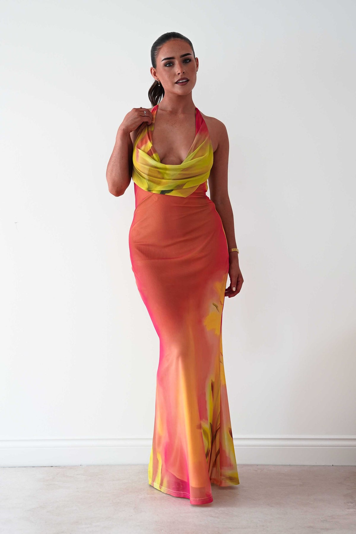 Doja Abstract Print Halterneck Maxi Dress | Sunset-Oh Hello Clothing