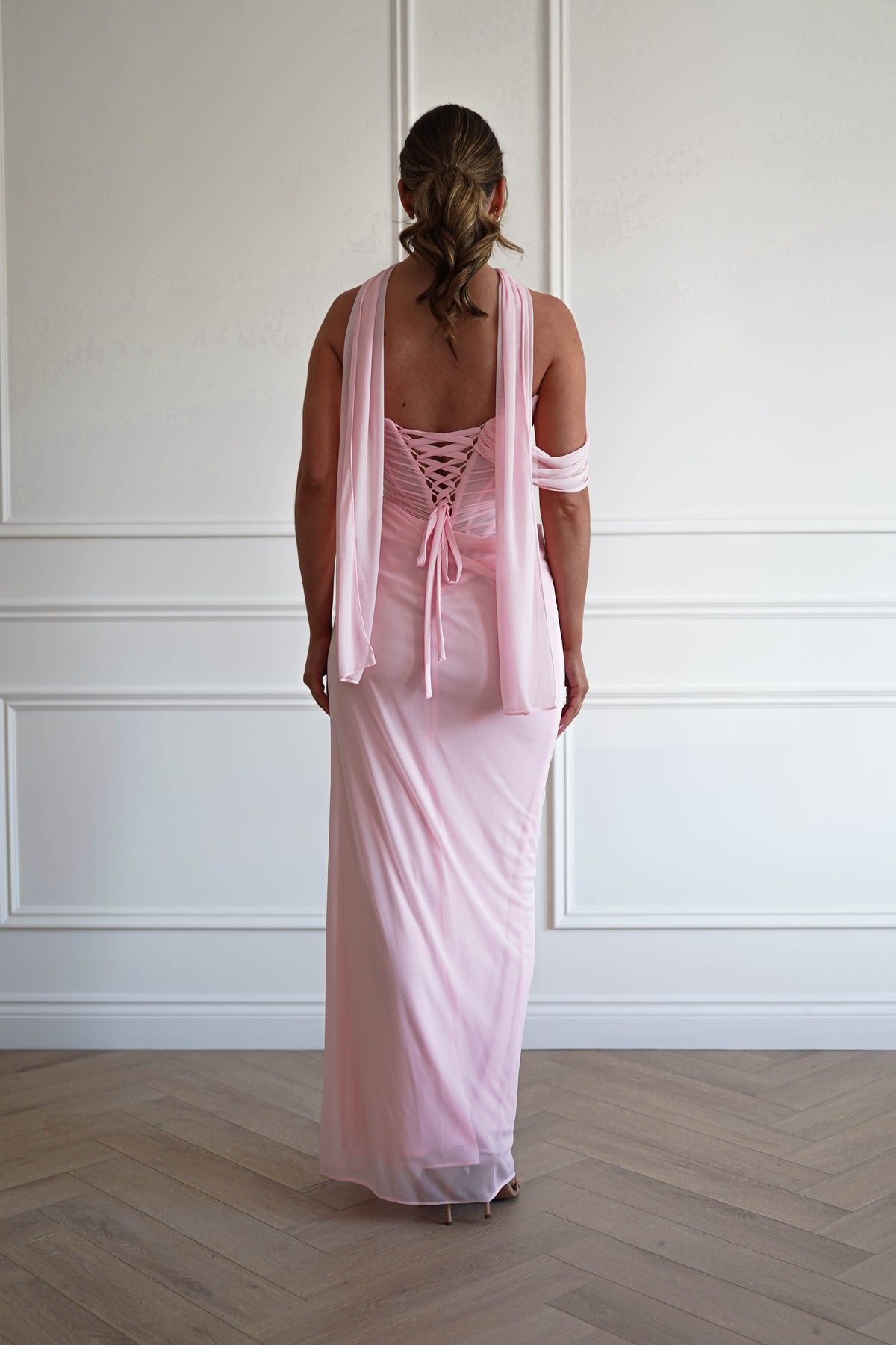 Donatella Draped Strapless Maxi Gown | Pink-Oh Hello Clothing