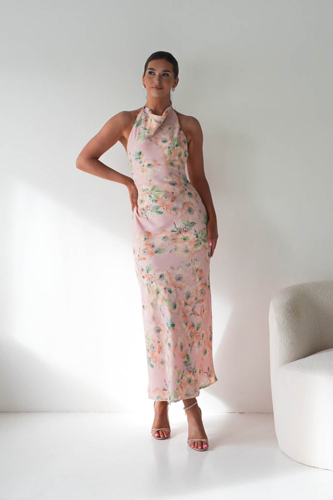 Elaina Halternack Floral Maxi Dress | Peach/Sage-Oh Hello Clothing