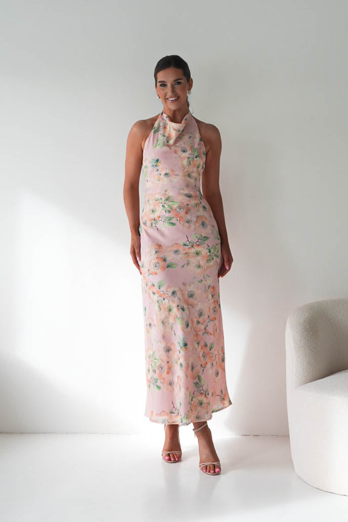 Elaina Halternack Floral Maxi Dress | Peach/Sage-Oh Hello Clothing