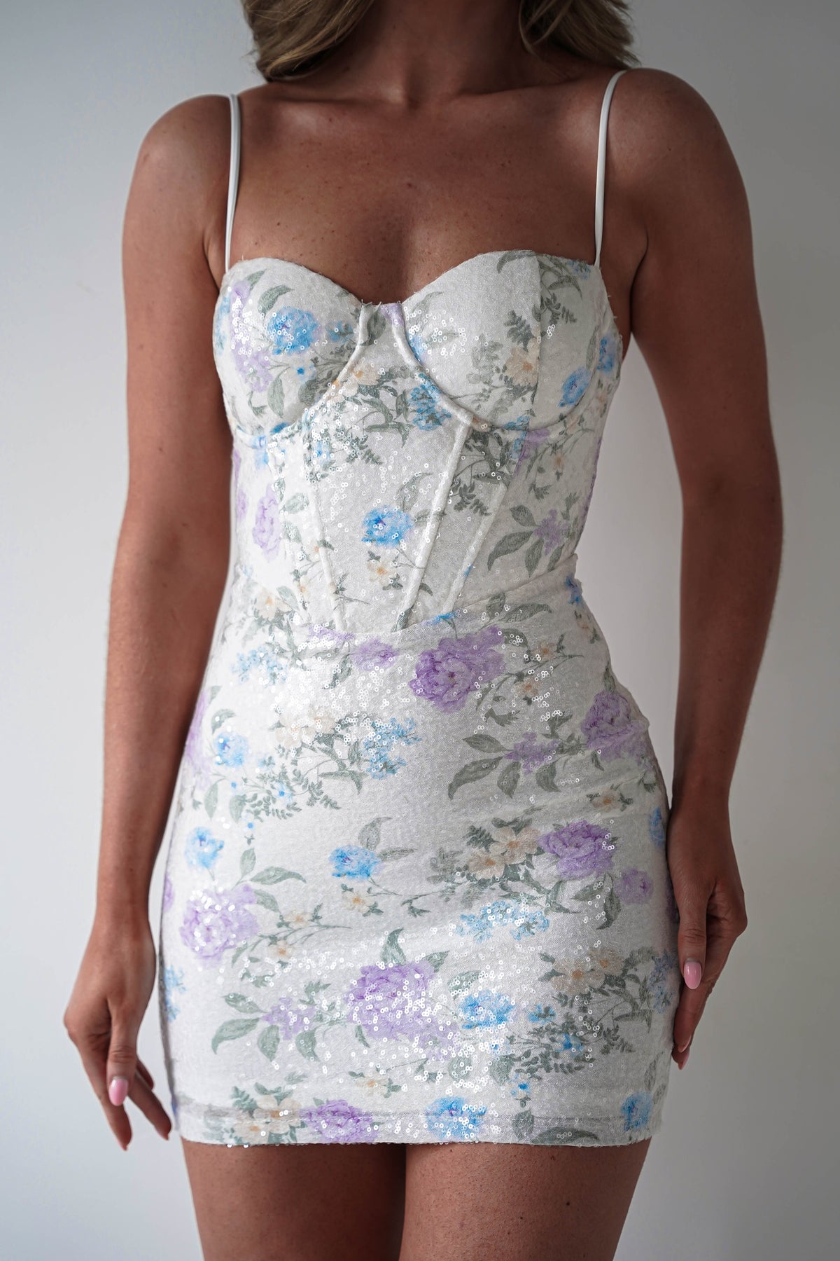 Electra Floral Sequin Mini Dress | Lavender Print-Oh Hello Clothing