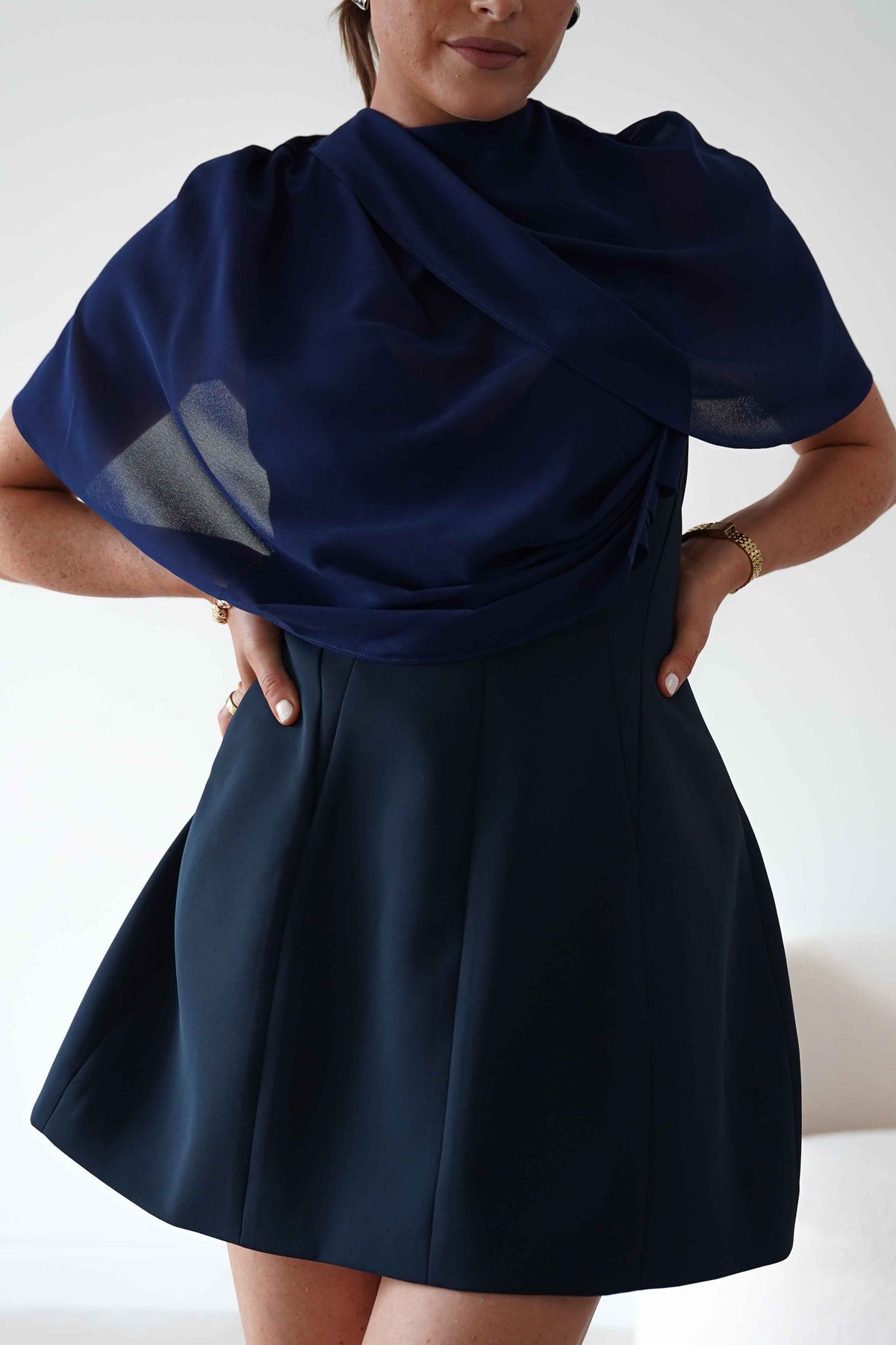 Oh Hello Clothing Top ONE SIZE Elegant Draped Cape | Navy