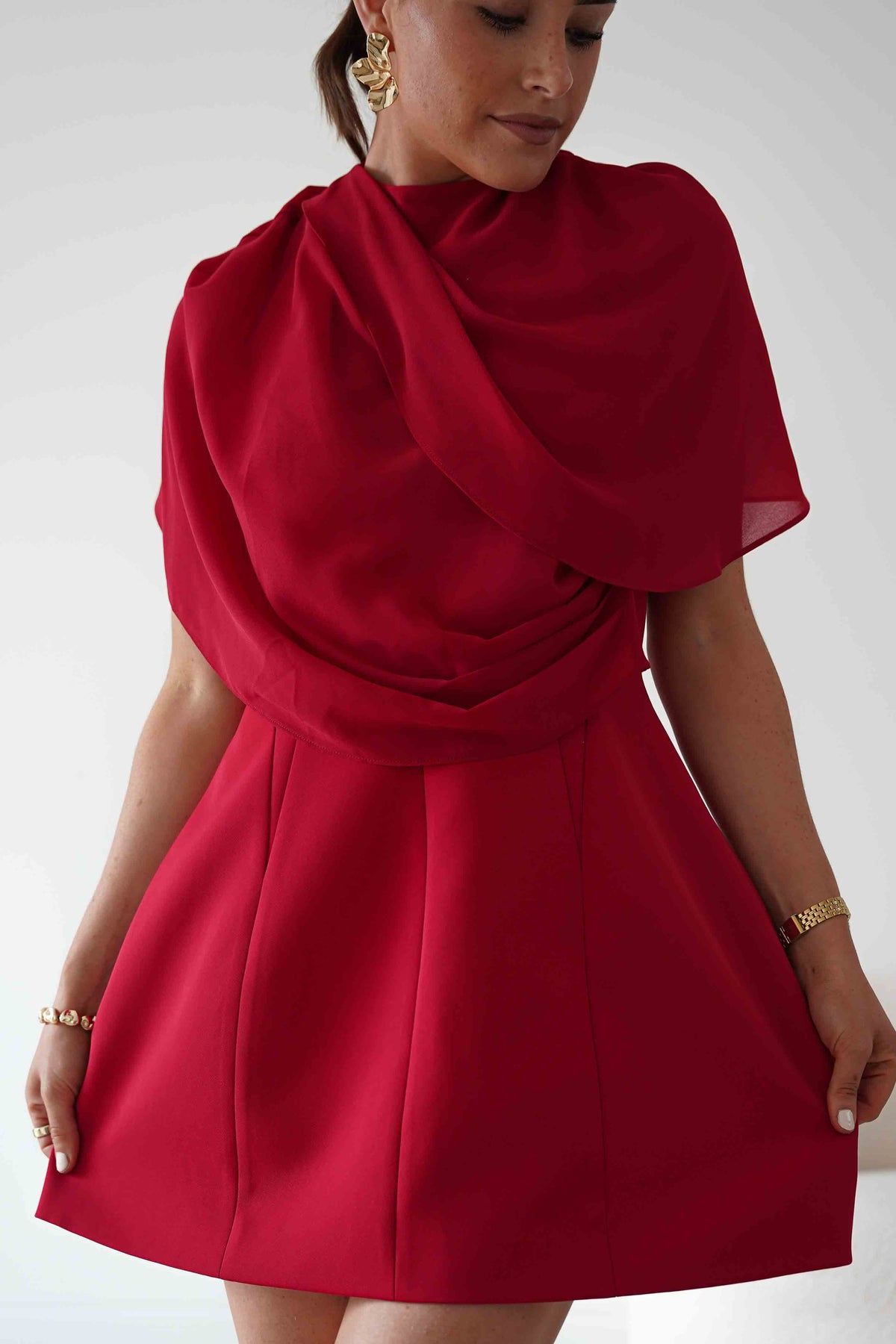 Oh Hello Clothing Top ONE SIZE Elegant Draped Cape | Red