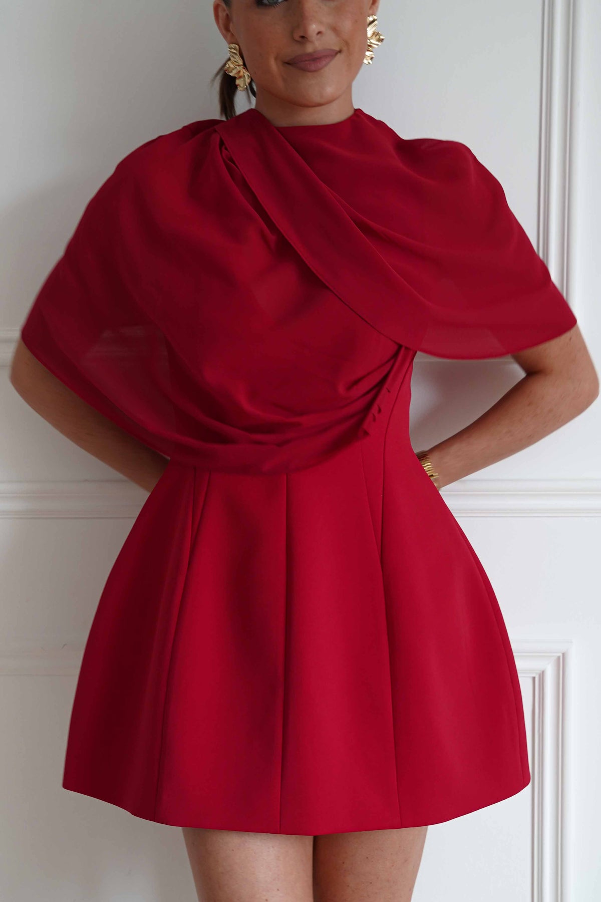 Oh Hello Clothing Top ONE SIZE Elegant Draped Cape | Red