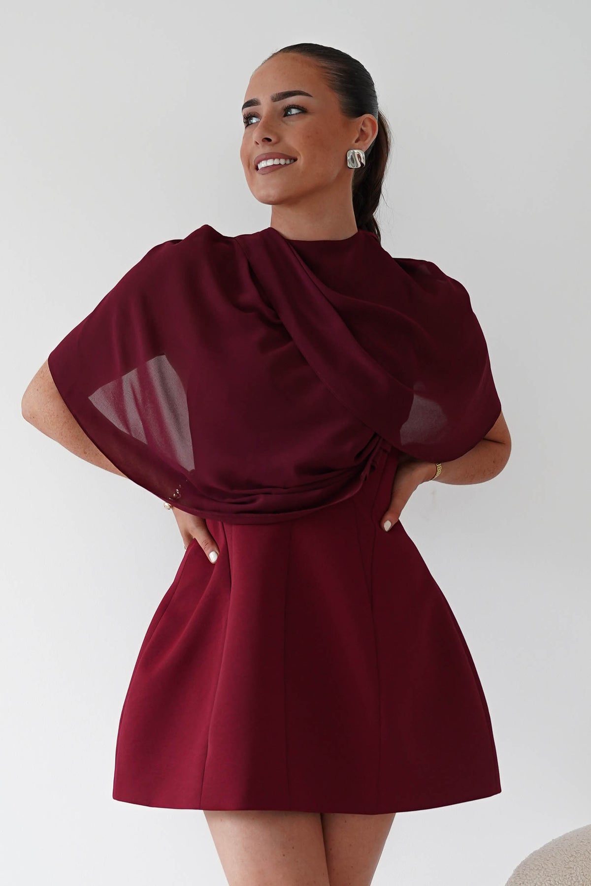 Oh Hello Clothing Top ONE SIZE Elegant Draped Cape | Wine