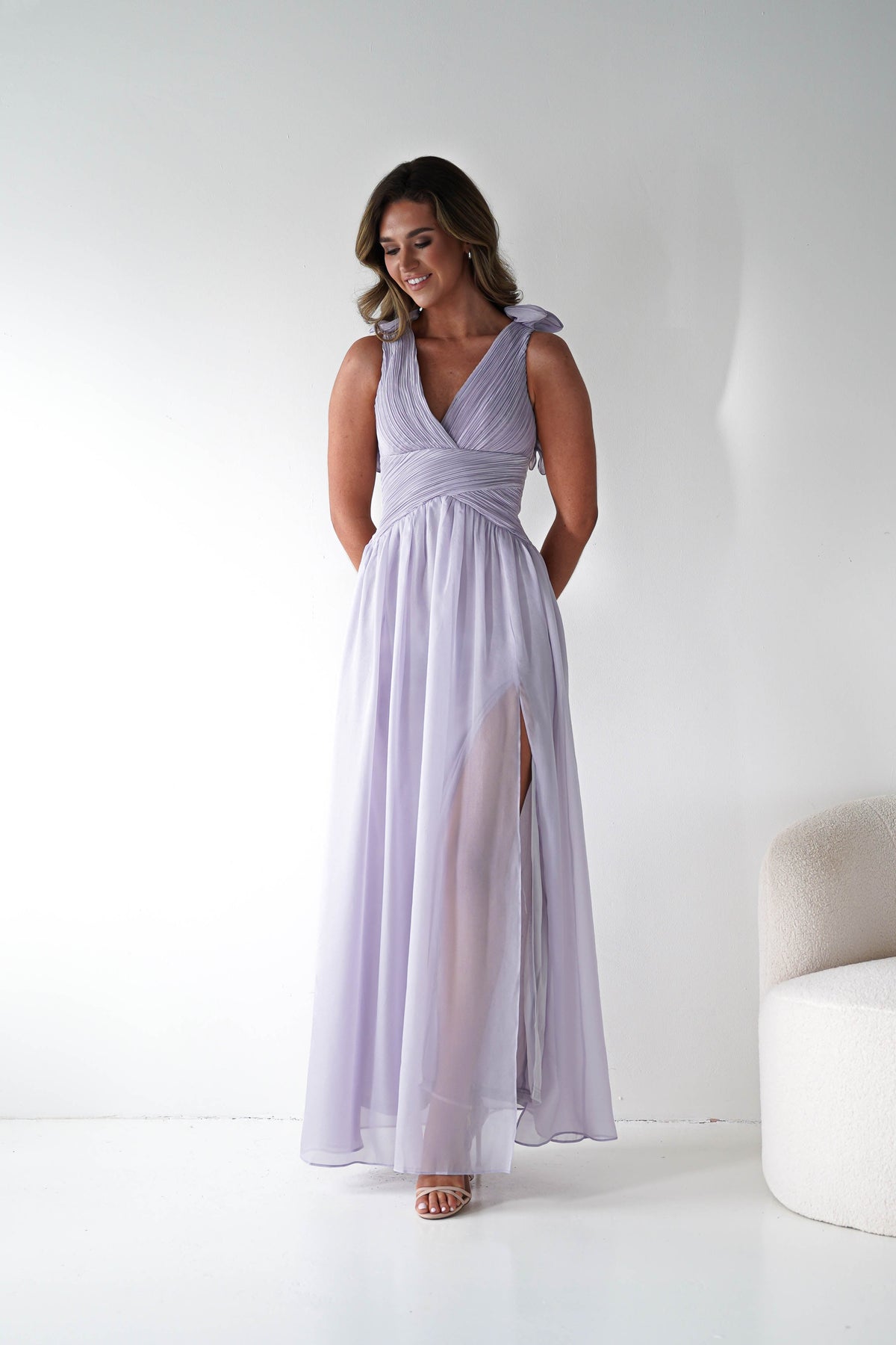 Elias Ruffle Criss Cross Detail Maxi Dress | Lavender-Oh Hello Clothing