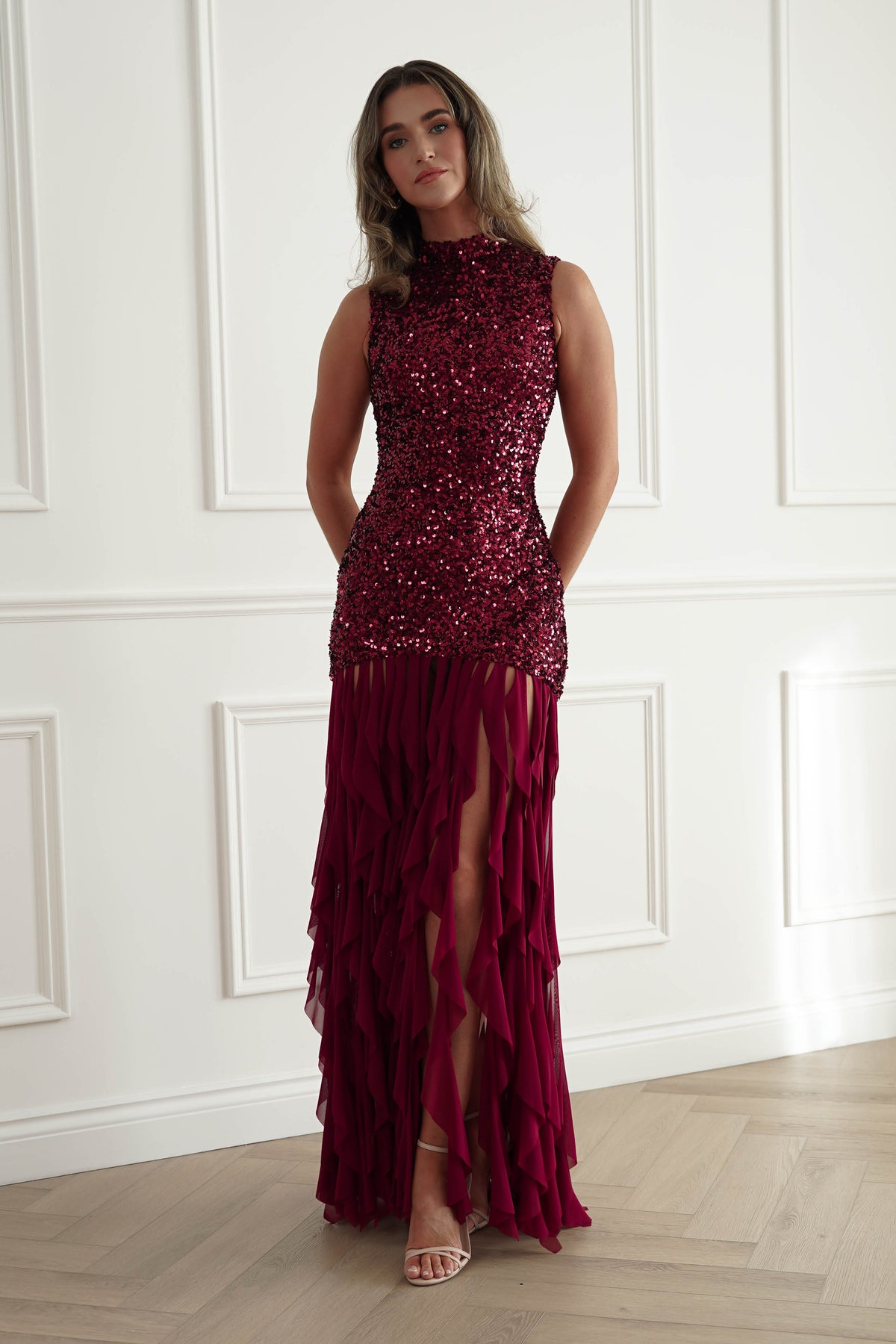 Oh Hello Clothing Women > Clothing > Dresses *DONE-F&P|521750| RED SEQUIN DRESSWUTH RUFFLE SKRIT (Copy)
