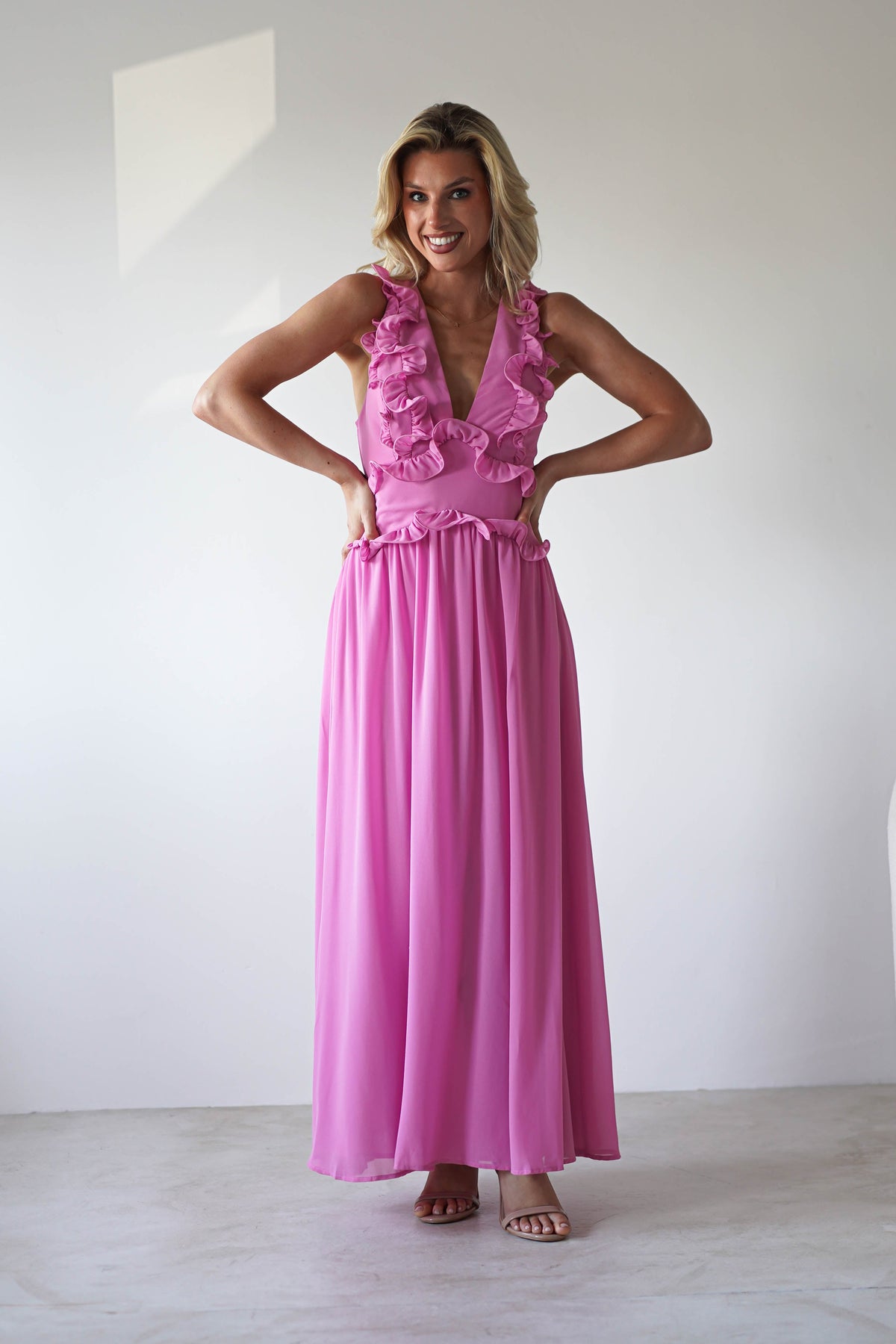 Ellie Ruffle Detail Maxi Dress | Pink-Oh Hello Clothing