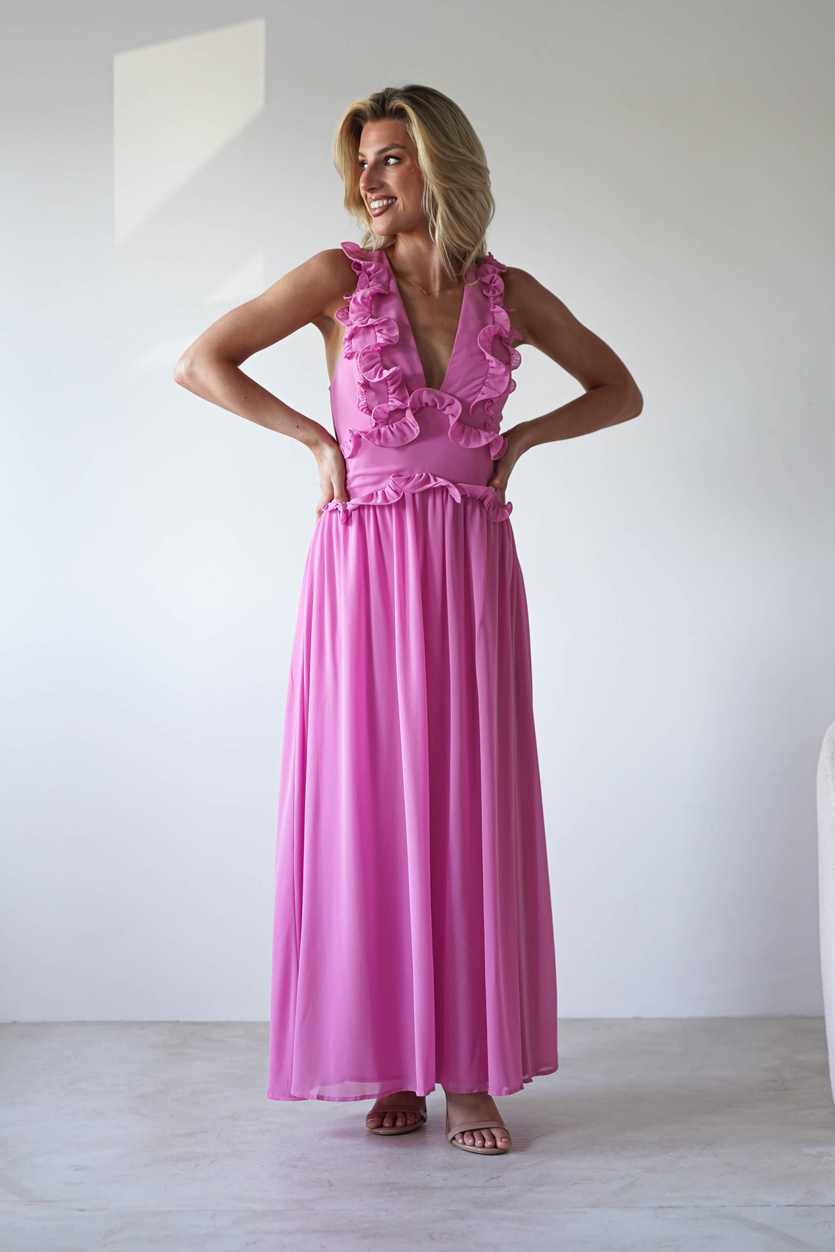 Ellie Ruffle Detail Maxi Dress | Pink-Oh Hello Clothing