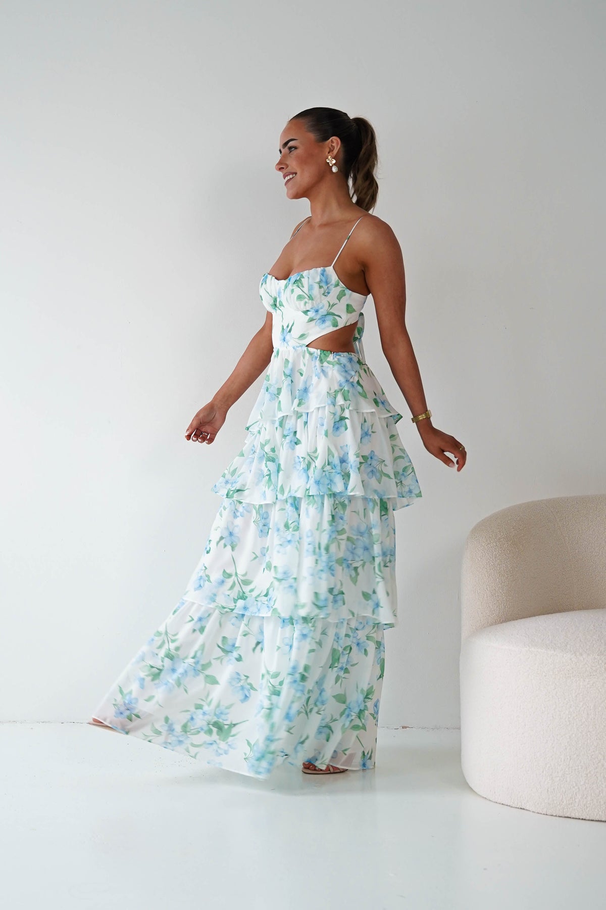 Elouise Floral Tiered Maxi Dress | Blue/Green Print-Oh Hello Clothing