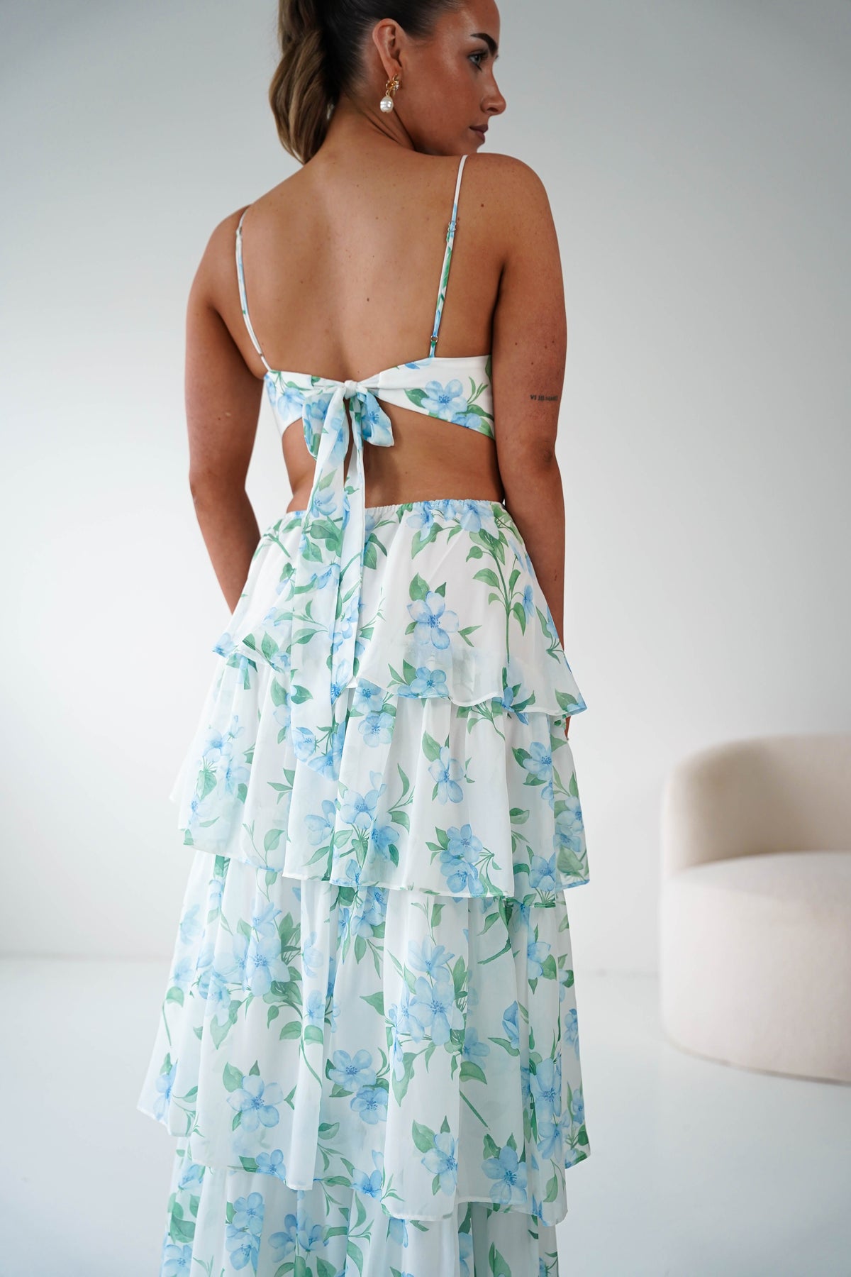 Elouise Floral Tiered Maxi Dress | Blue/Green Print-Oh Hello Clothing
