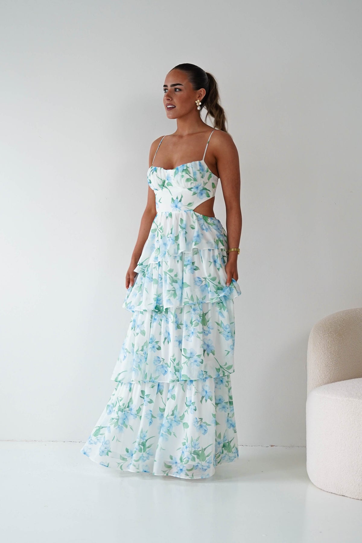 Elouise Floral Tiered Maxi Dress | Blue/Green Print-Oh Hello Clothing