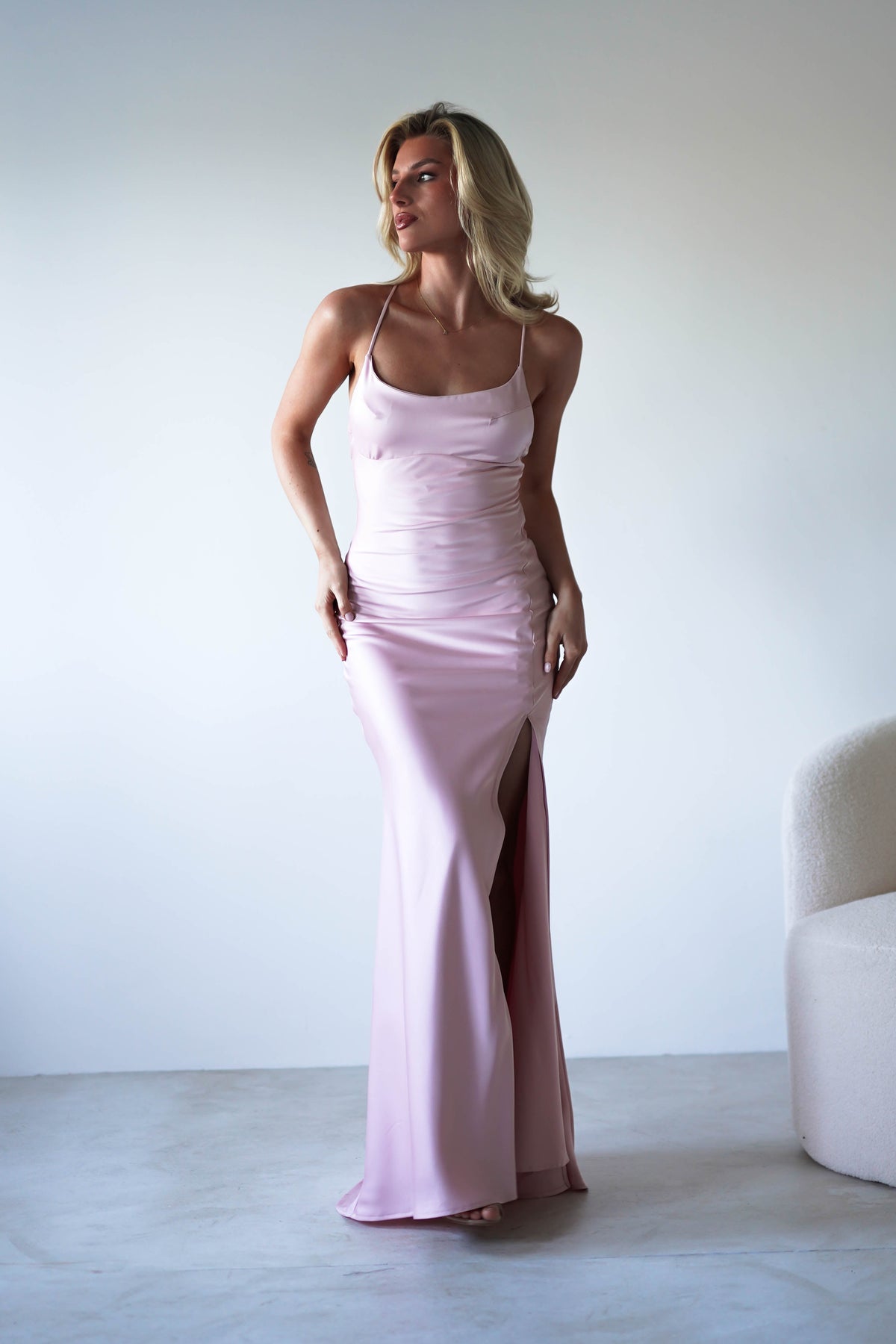 Elsa Matte Satin Maxi Gown | Blush Pink-Oh Hello Clothing
