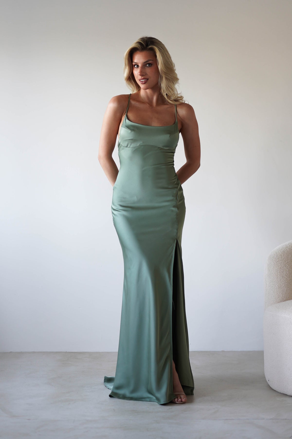 Elsa Matte Satin Maxi Gown | Olive-Oh Hello Clothing