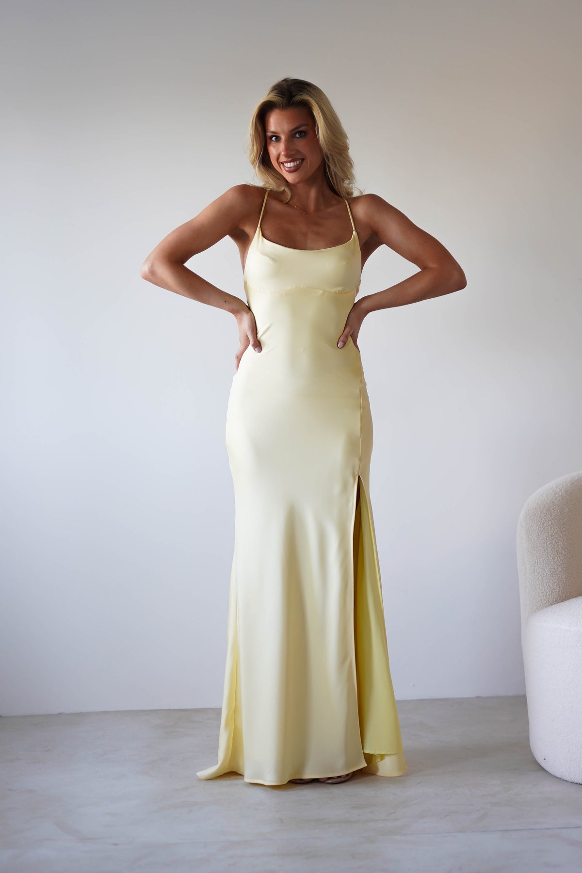 Elsa Matte Satin Maxi Gown | Yellow-Oh Hello Clothing