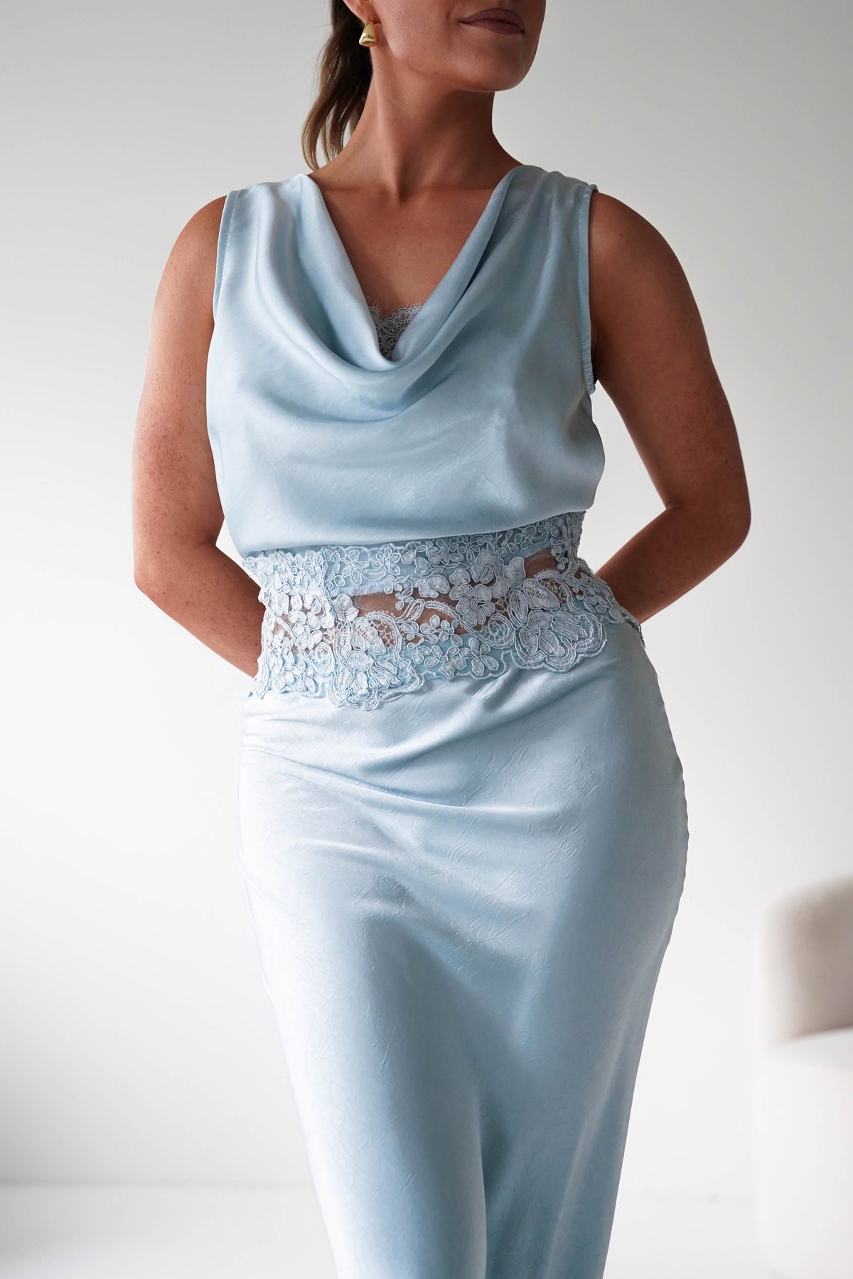 Elsa Satin Set With Lace Detail | Blue-Oh Hello Clothing