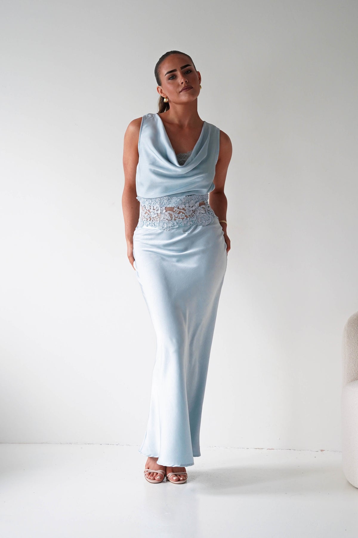 Elsa Satin Set With Lace Detail | Blue-Oh Hello Clothing