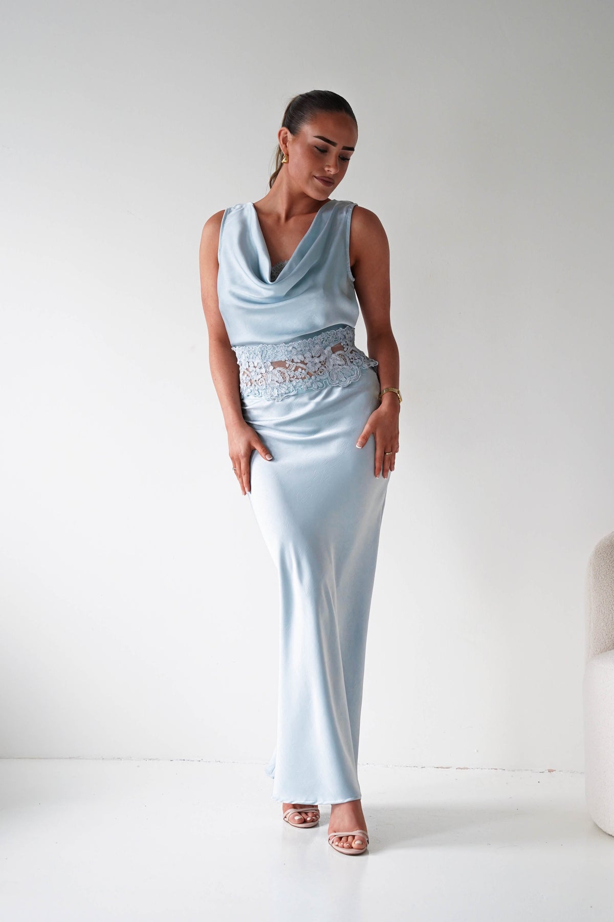 Elsa Satin Set With Lace Detail | Blue-Oh Hello Clothing