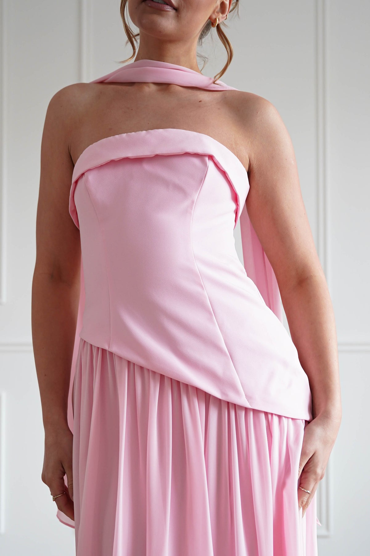 Elva Strapless Asymmetric Waist Maxi Dress | Pink-Oh Hello Clothing