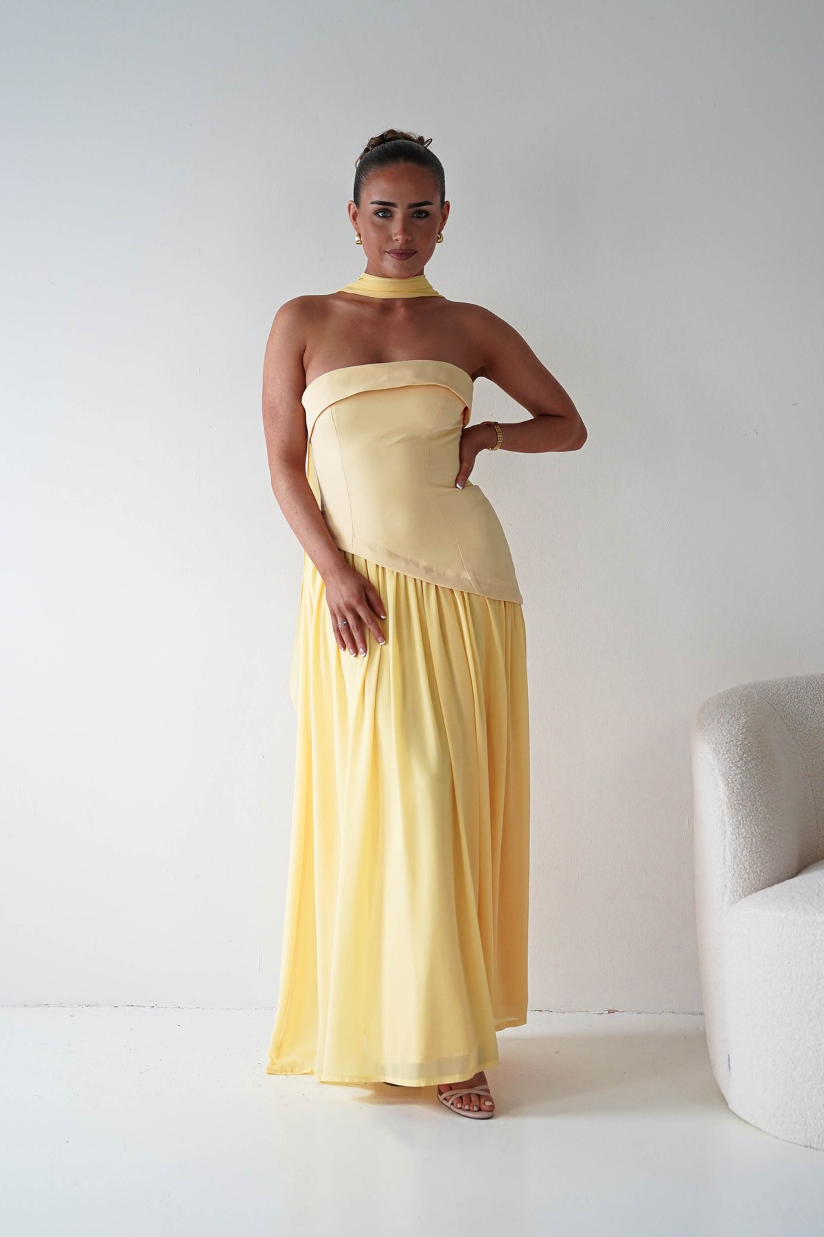 Elva Strapless Asymmetric Waist Maxi Dress | Yellow-Oh Hello Clothing