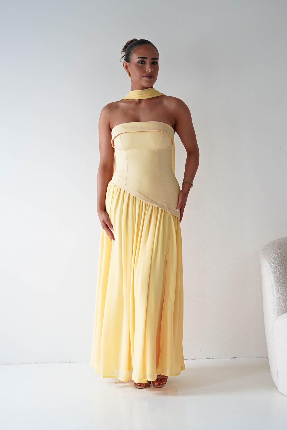 Elva Strapless Asymmetric Waist Maxi Dress | Yellow-Oh Hello Clothing