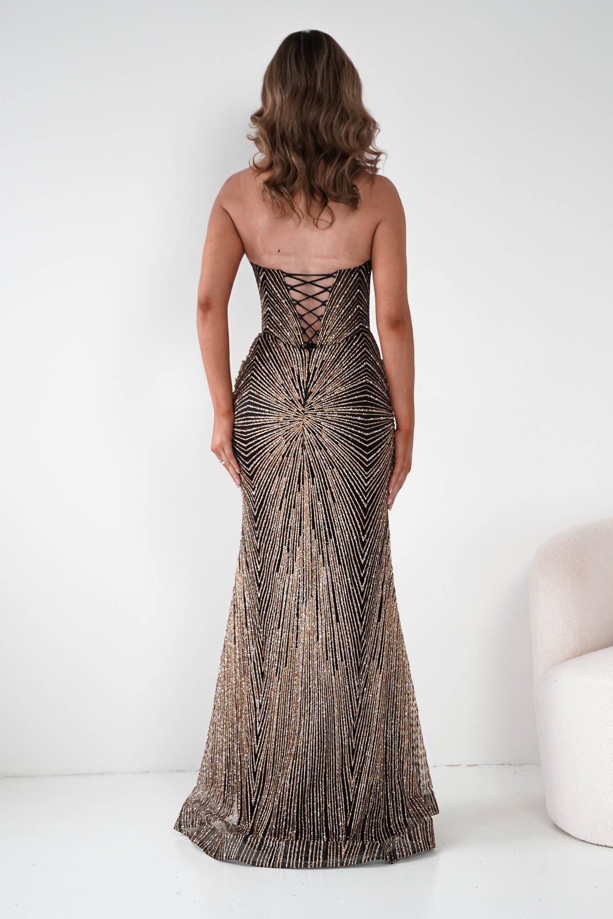 Elyse Glitter Strapless Gown | Black/Gold-Oh Hello Clothing