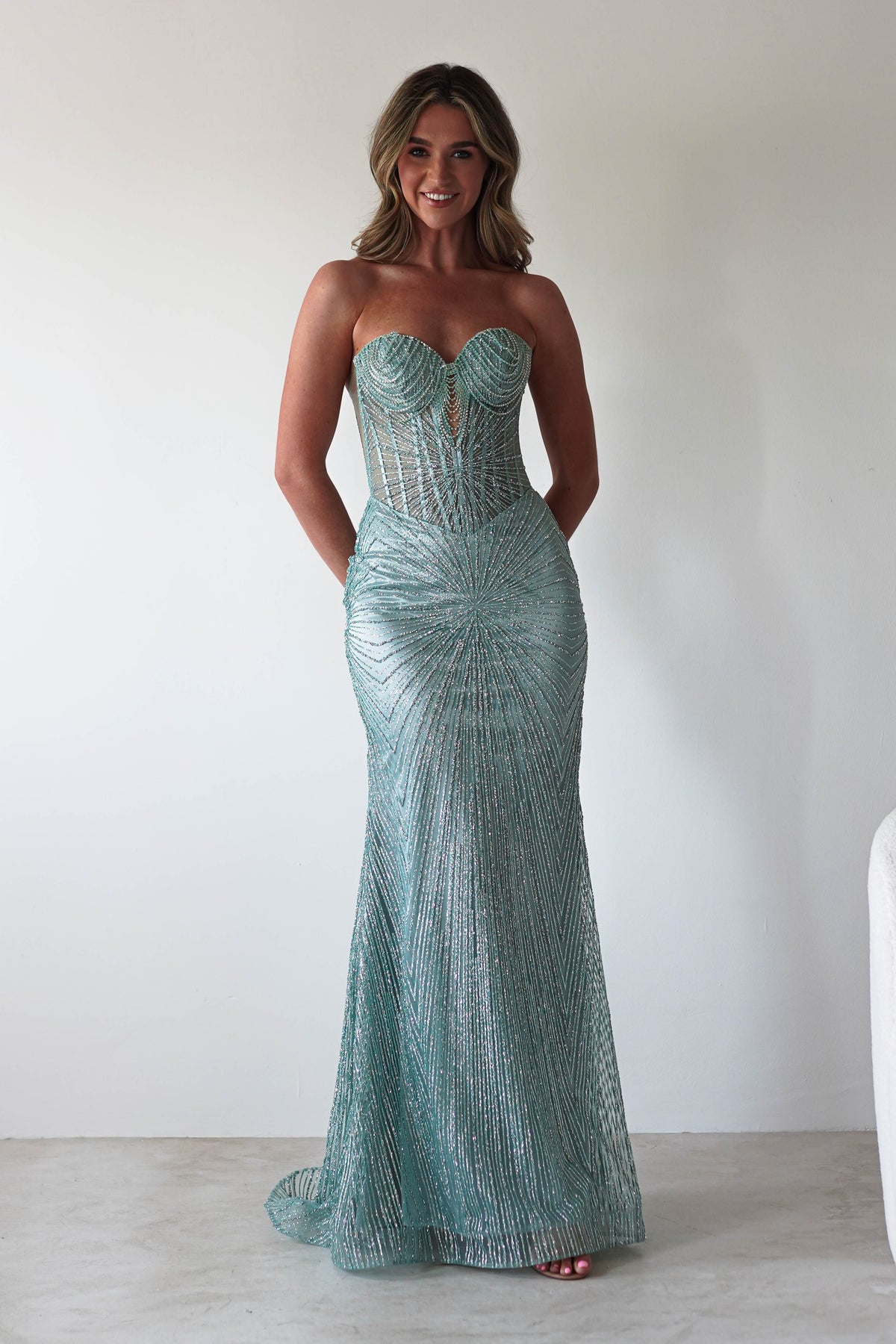 Elyse Glitter Strapless Gown | Sage-Oh Hello Clothing