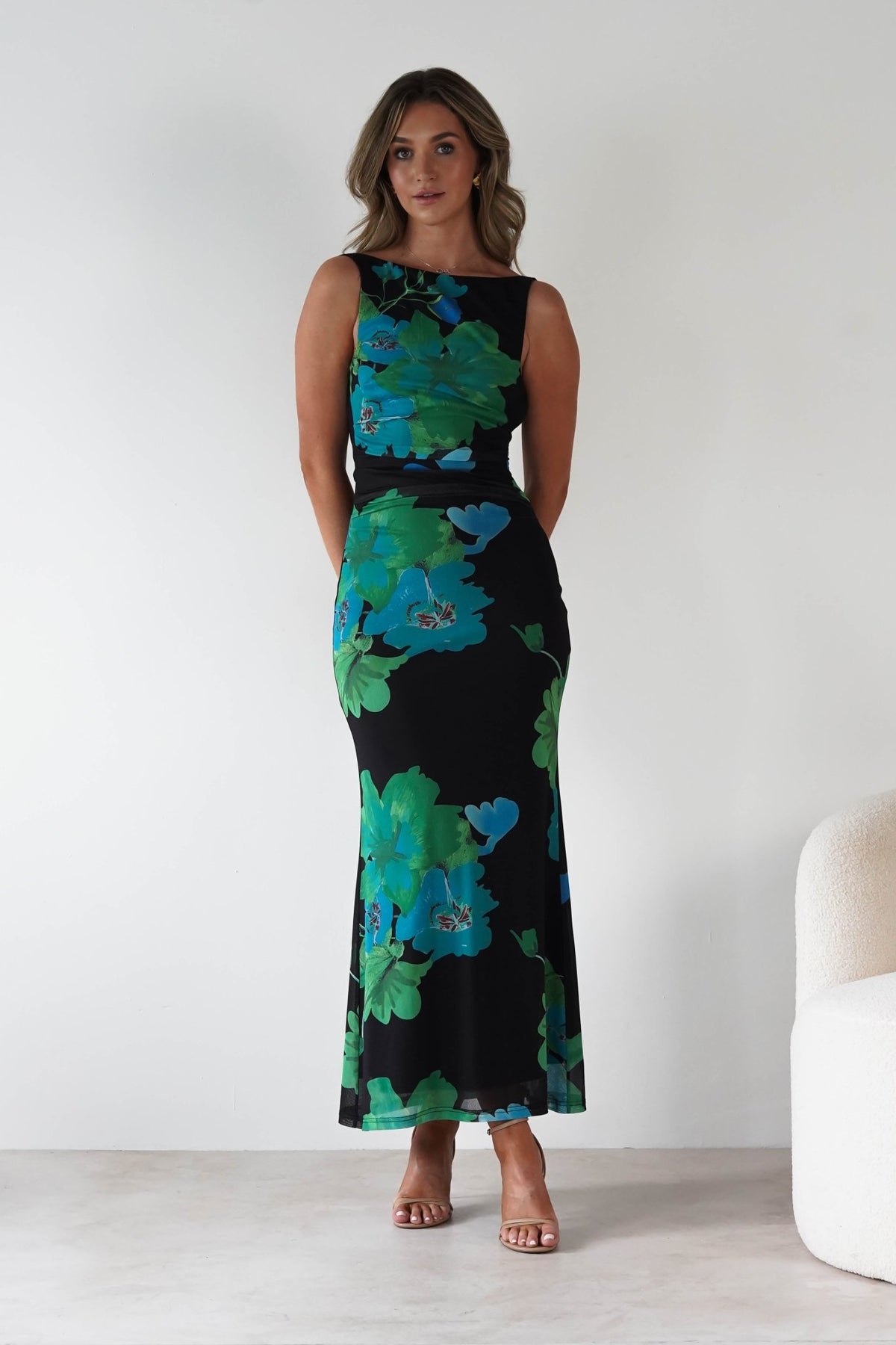Elysia Bodycon Mesh Maxi Dress | Black/Green-Oh Hello Clothing