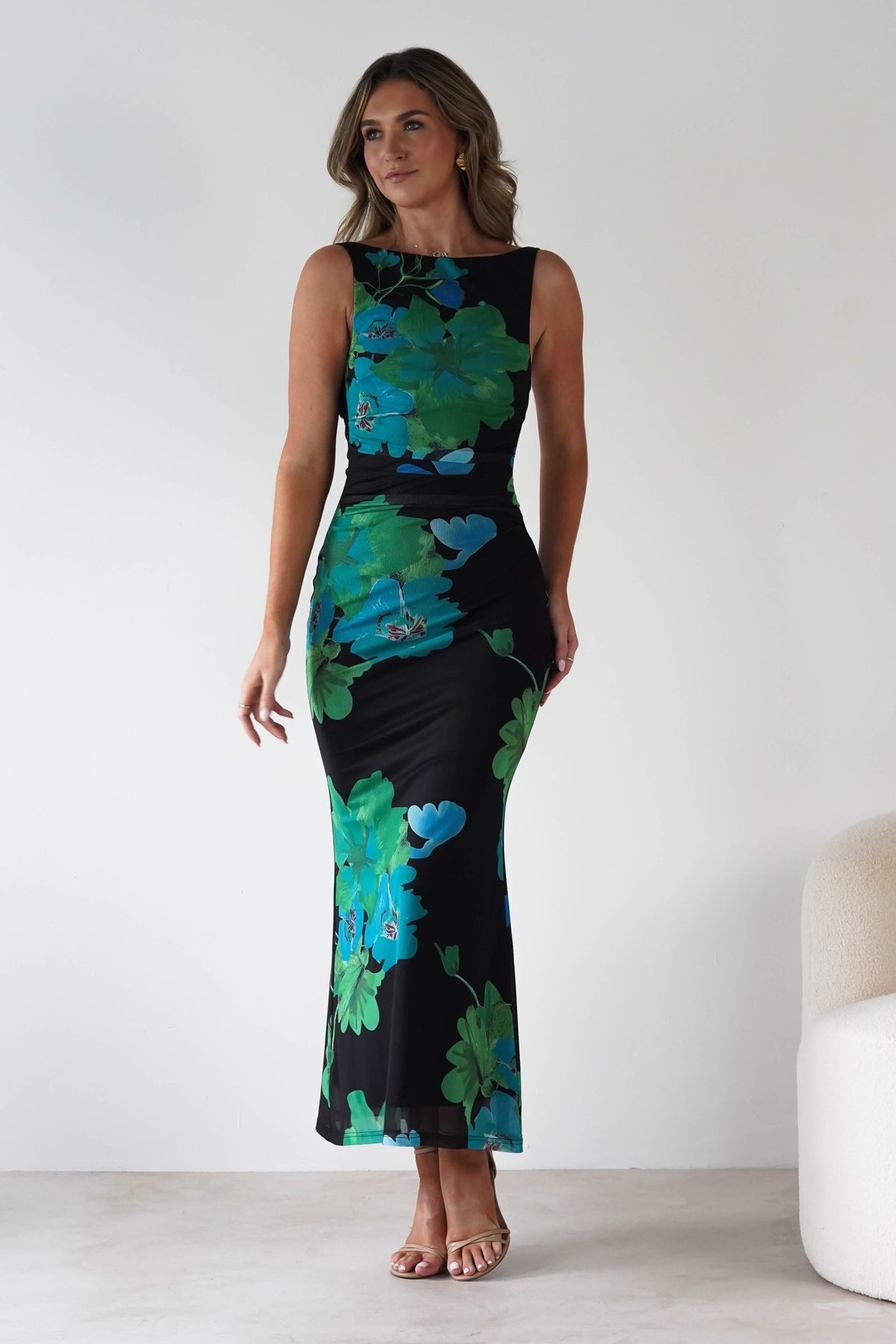 Elysia Bodycon Mesh Maxi Dress | Black/Green-Oh Hello Clothing