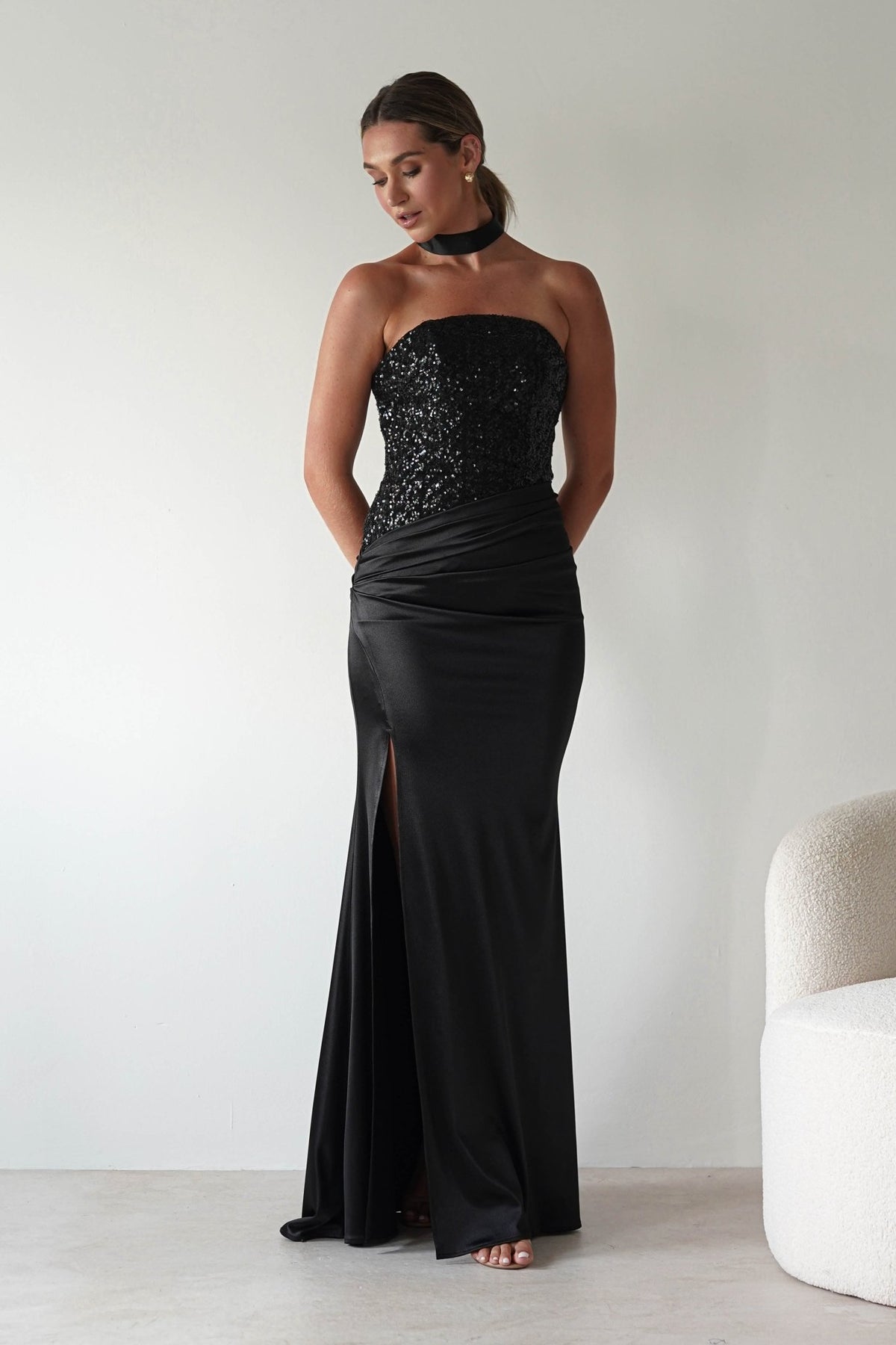 Elysia Sequin Embellished Bodice Gown | Black-Oh Hello Clothing