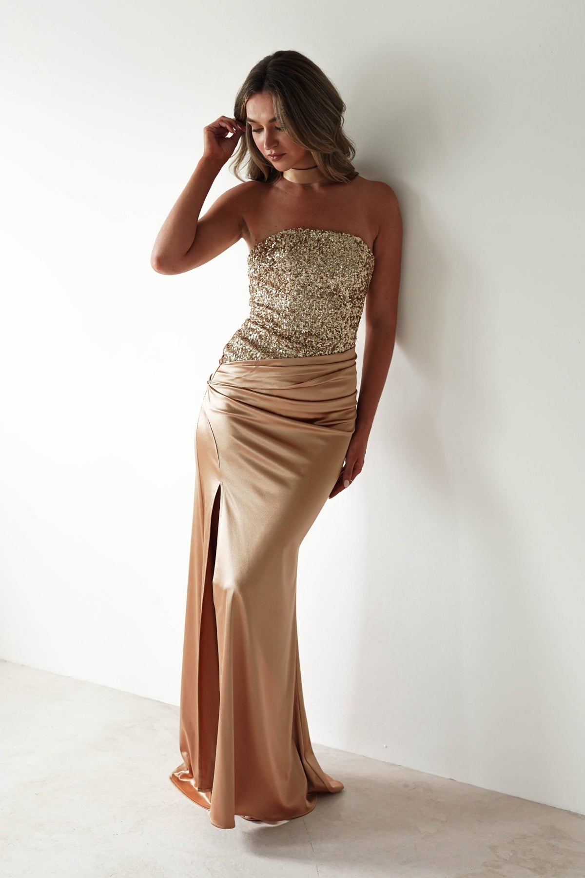 Elysia Sequin Embellished Bodice Gown | Gold-Oh Hello Clothing
